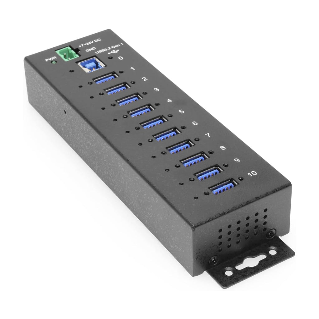 10-Port Industrial USB Hub With Screw Lock Ports