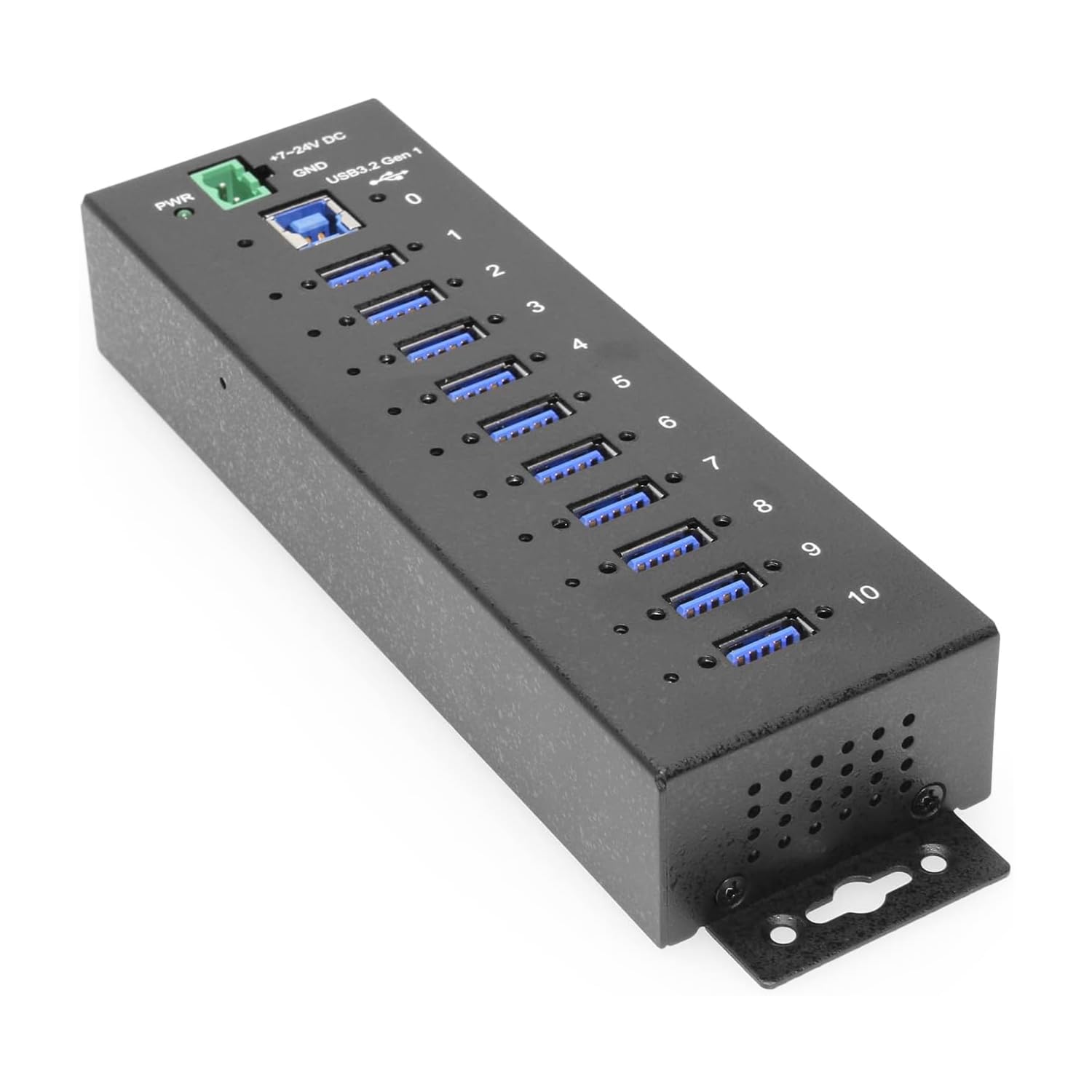 10-Port Industrial USB Hub With Screw Lock Ports