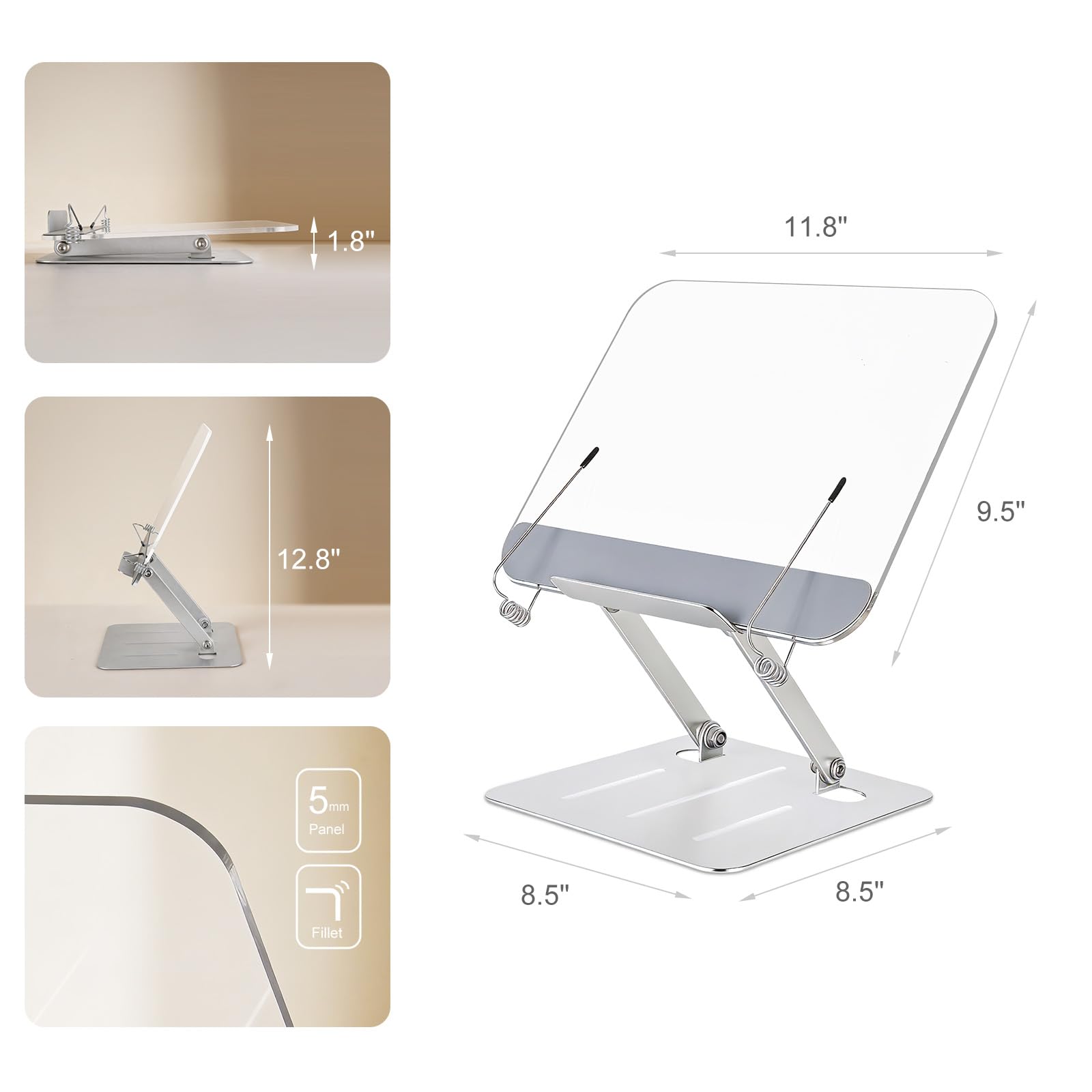 Adjustable Acrylic Book Stand With Page Clips
