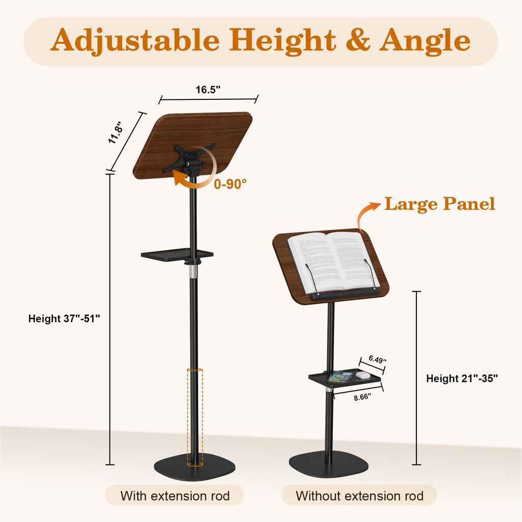 Adjustable Wooden Floor Book Stand With Tray