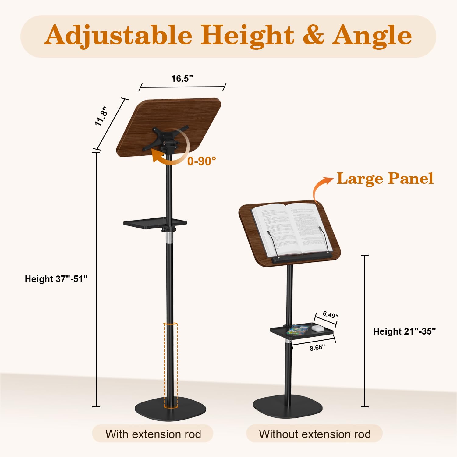 Adjustable Wooden Floor Book Stand With Tray