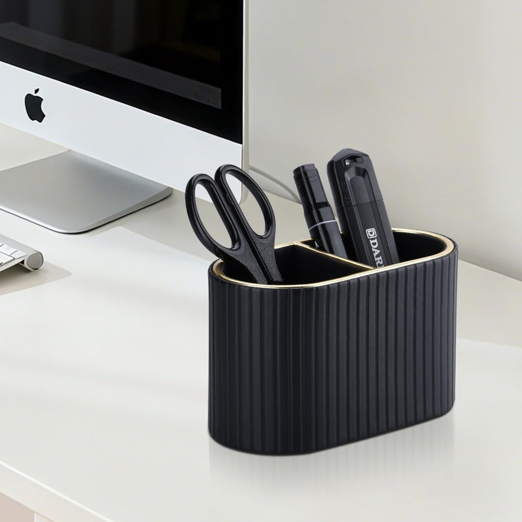PU Leather Dual-Compartment Pen Holder