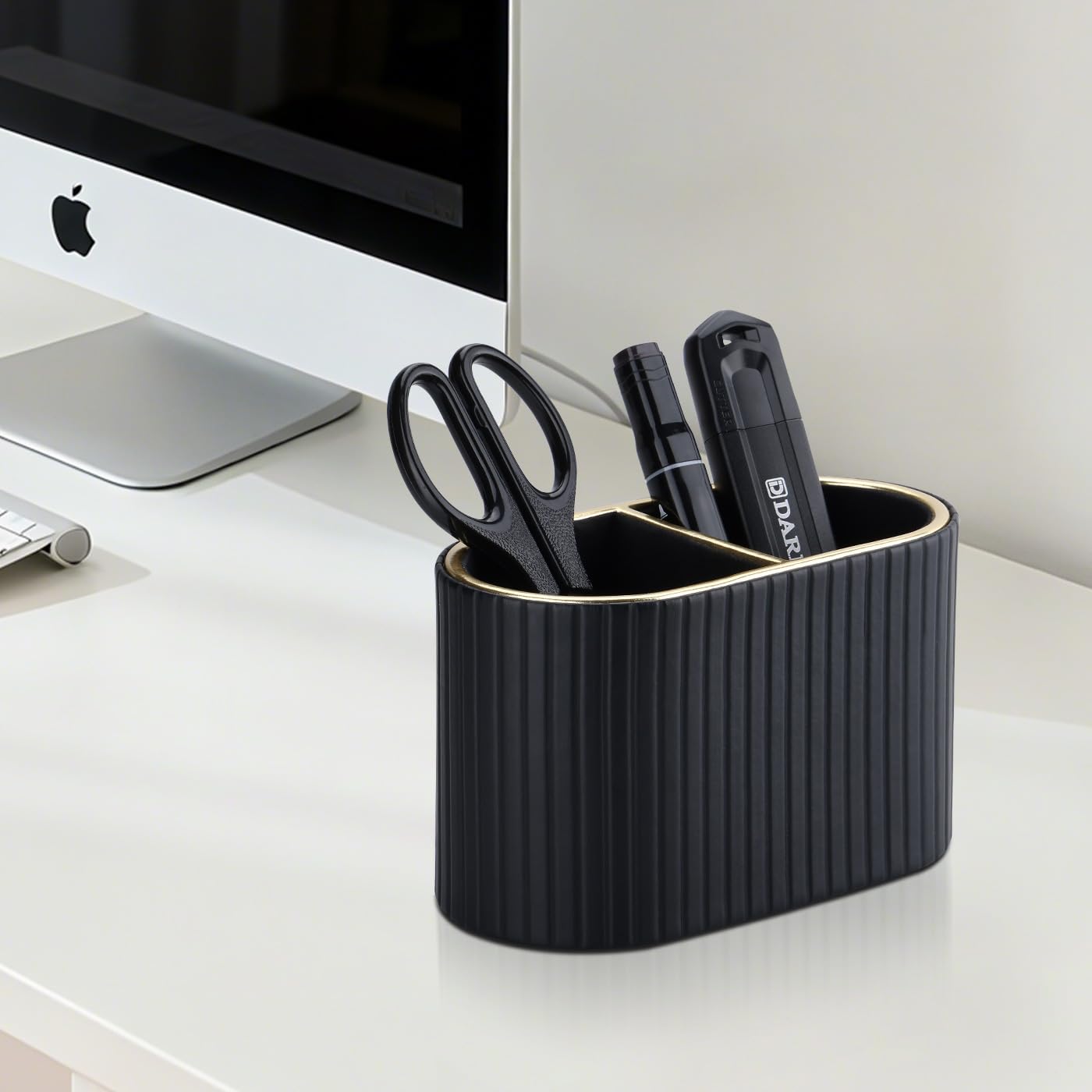 PU Leather Dual-Compartment Pen Holder