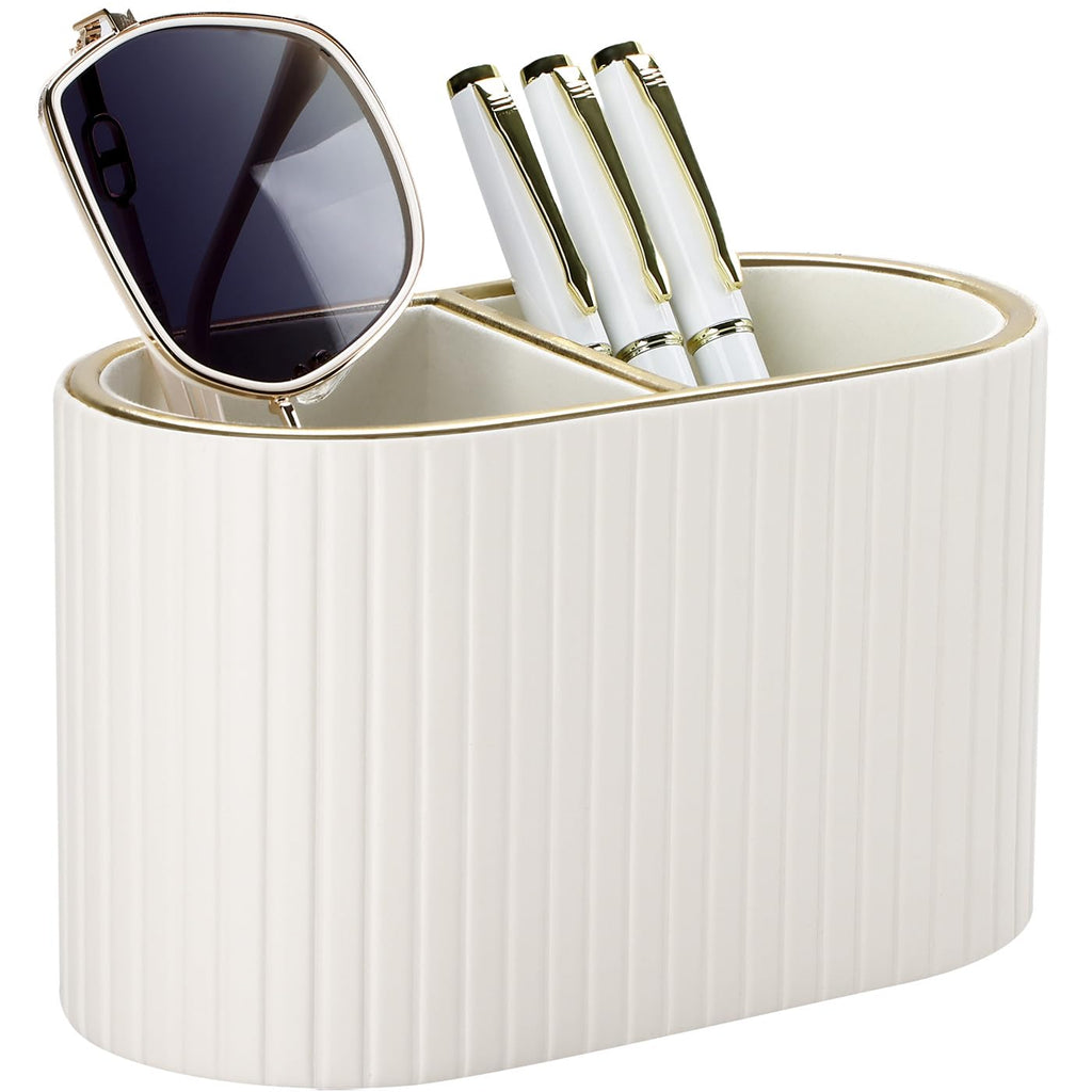 PU Leather Dual-Compartment Pen Holder