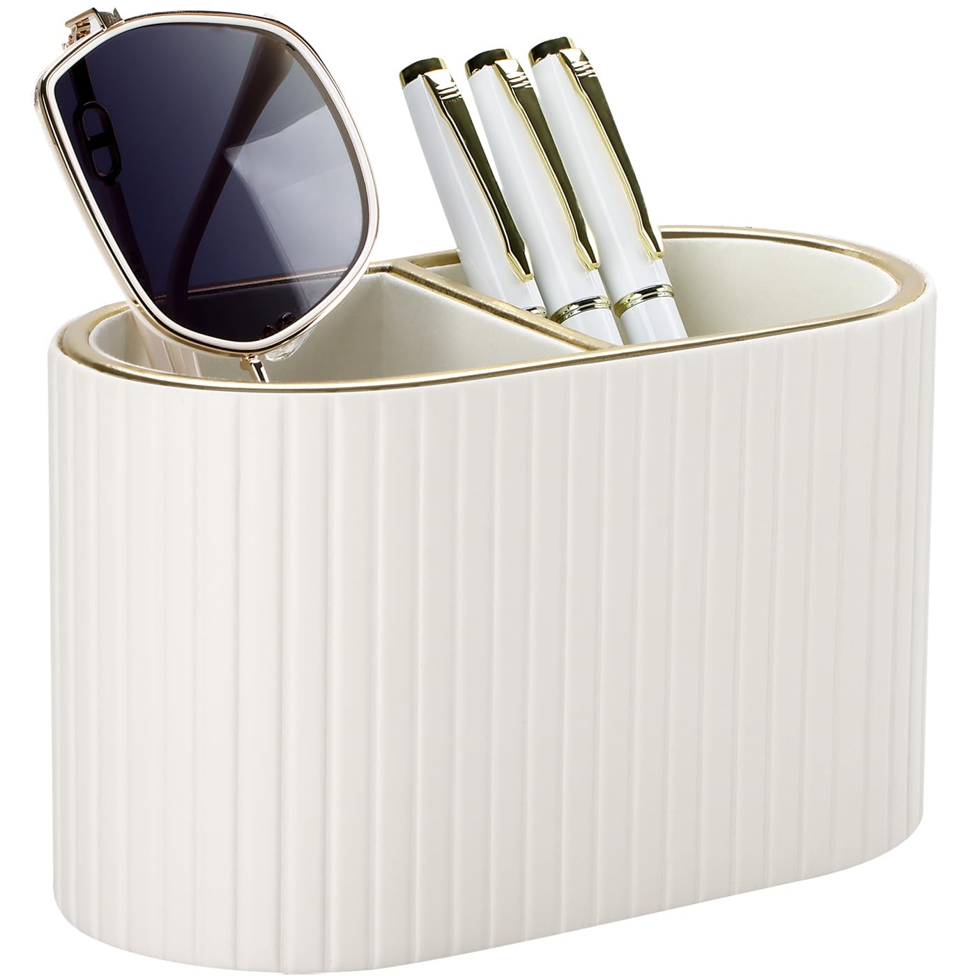 PU Leather Dual-Compartment Pen Holder