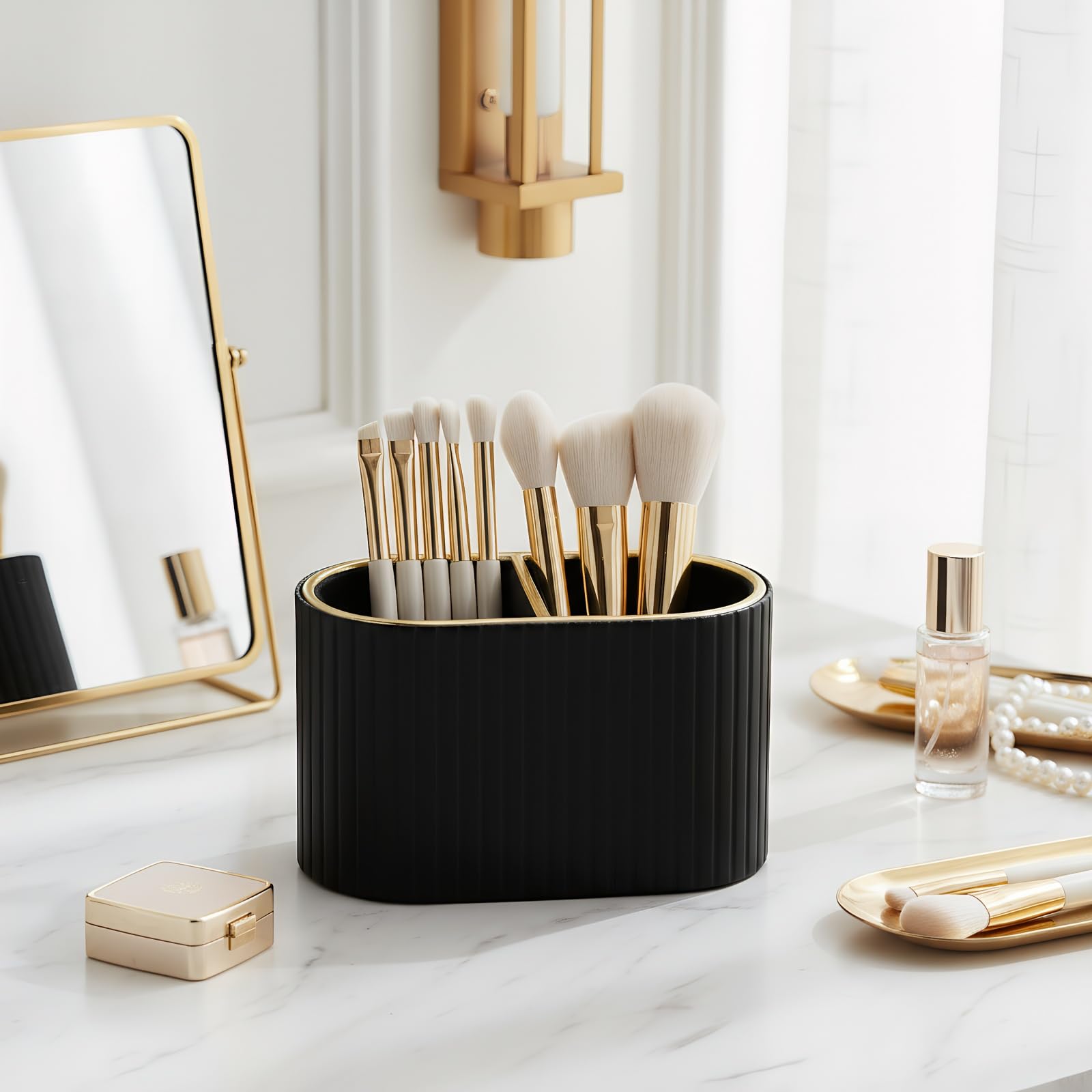 PU Leather Dual-Compartment Pen Holder