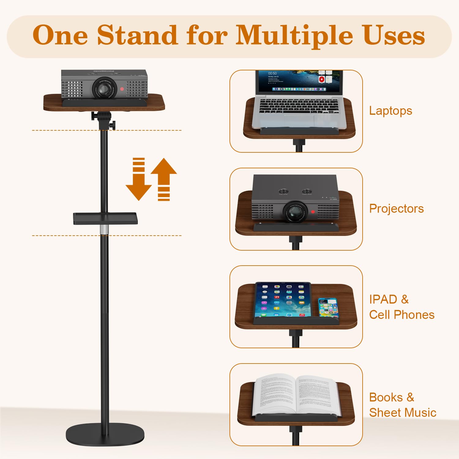 Adjustable Wooden Floor Book Stand With Tray