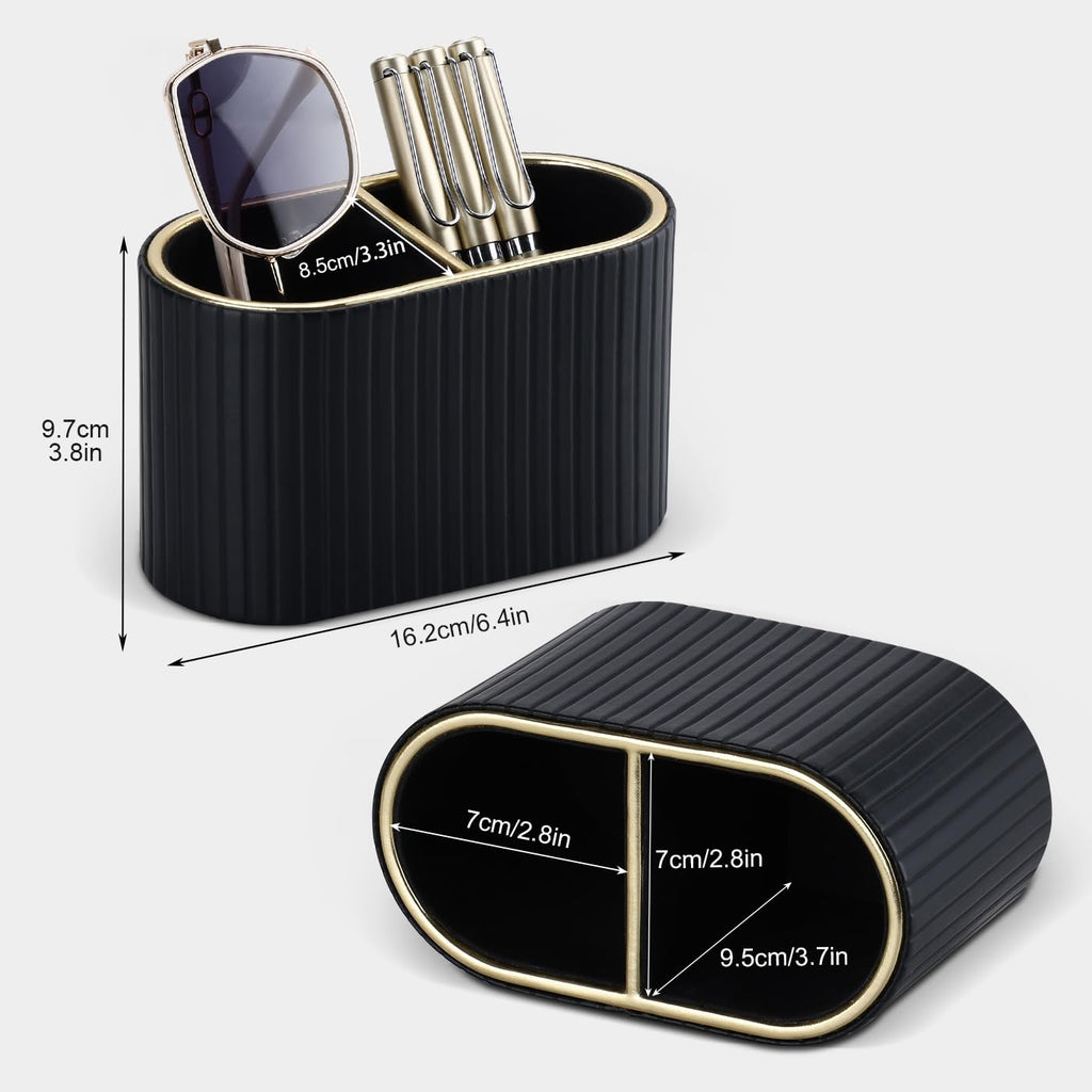 PU Leather Dual-Compartment Pen Holder