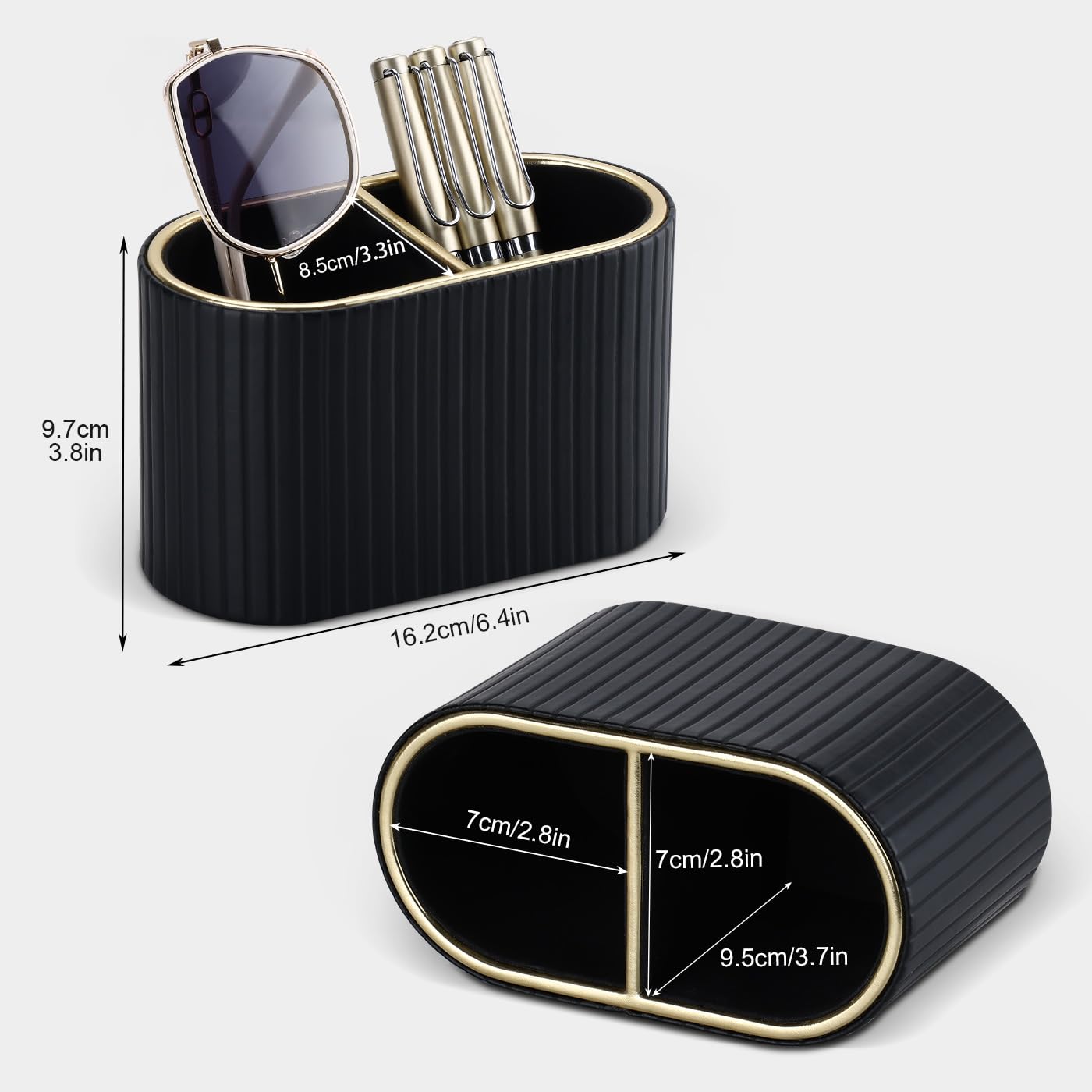 PU Leather Dual-Compartment Pen Holder