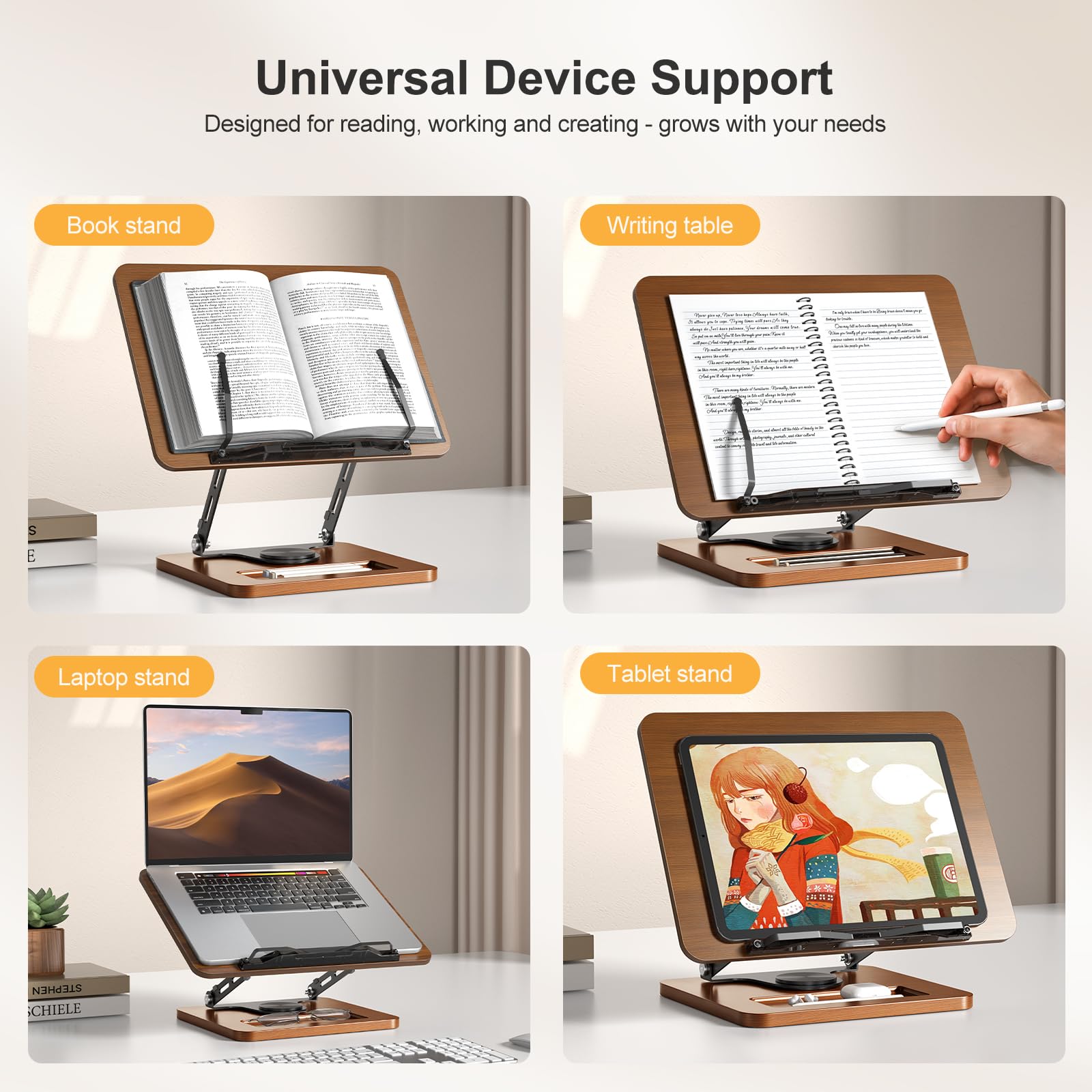 Adjustable Rotating Book Stand With Foldable Design