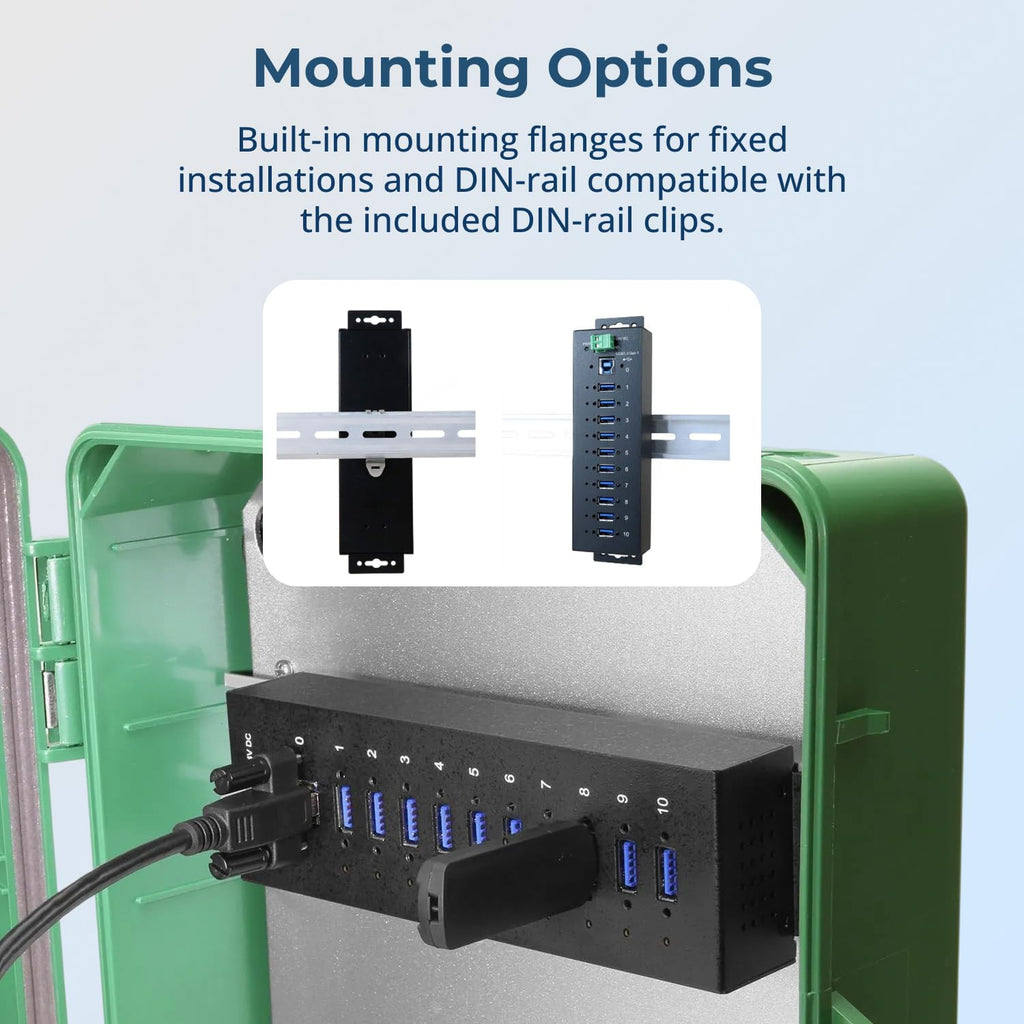10-Port Industrial USB Hub With Screw Lock Ports