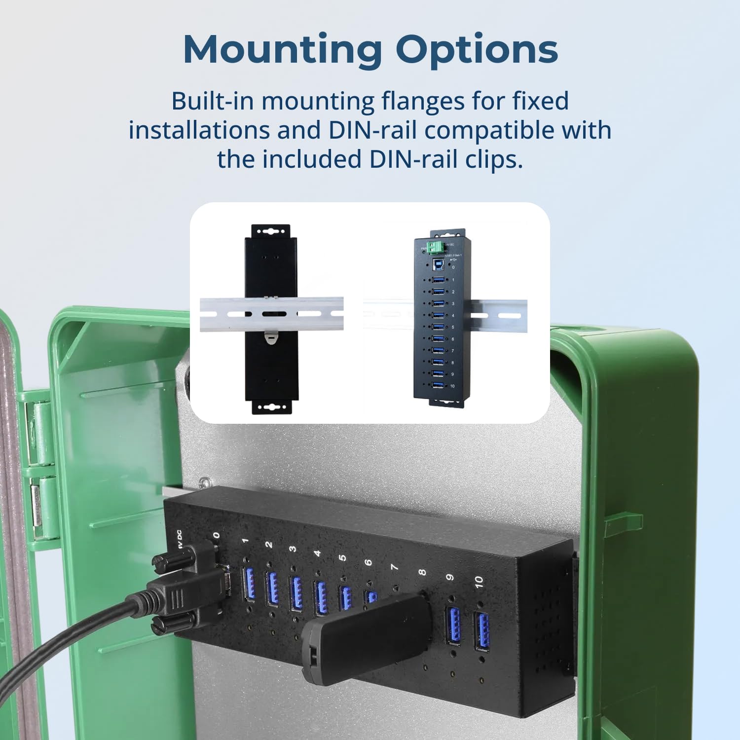 10-Port Industrial USB Hub With Screw Lock Ports