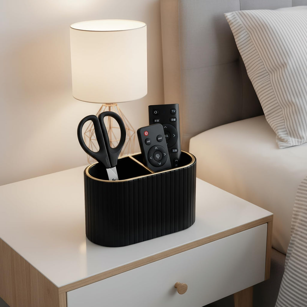 PU Leather Dual-Compartment Pen Holder