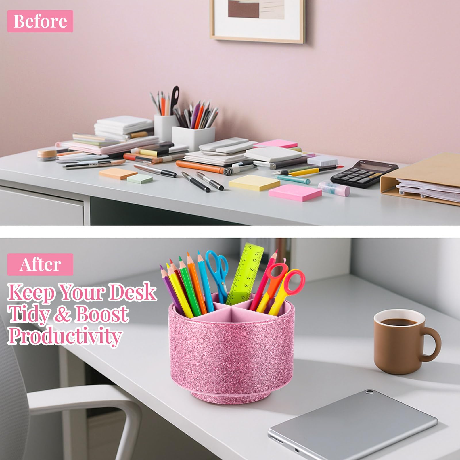 Rotating Glitter Pen Holder Desk Organizer