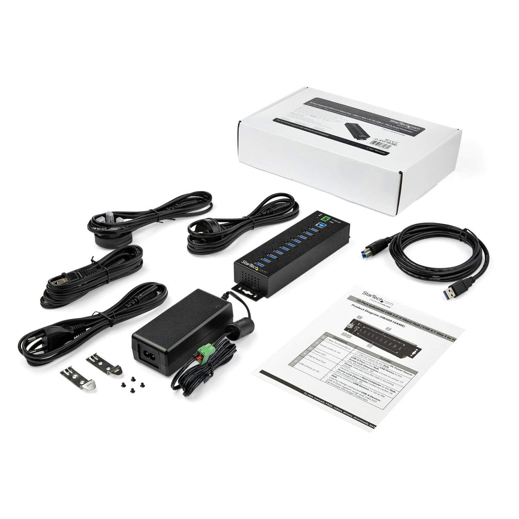 10-Port Industrial USB 3.0 Hub With Power Adapter