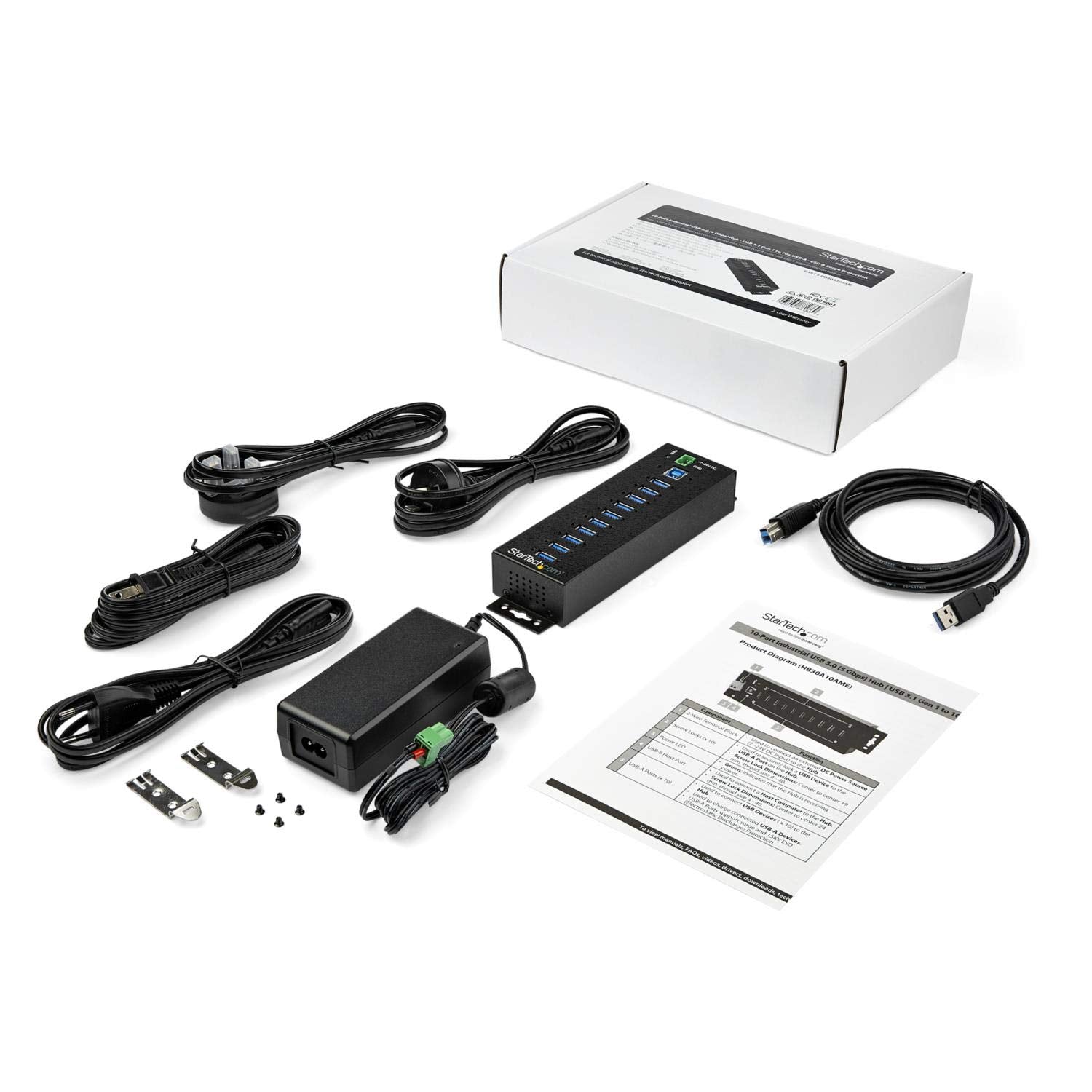 10-Port Industrial USB 3.0 Hub With Power Adapter