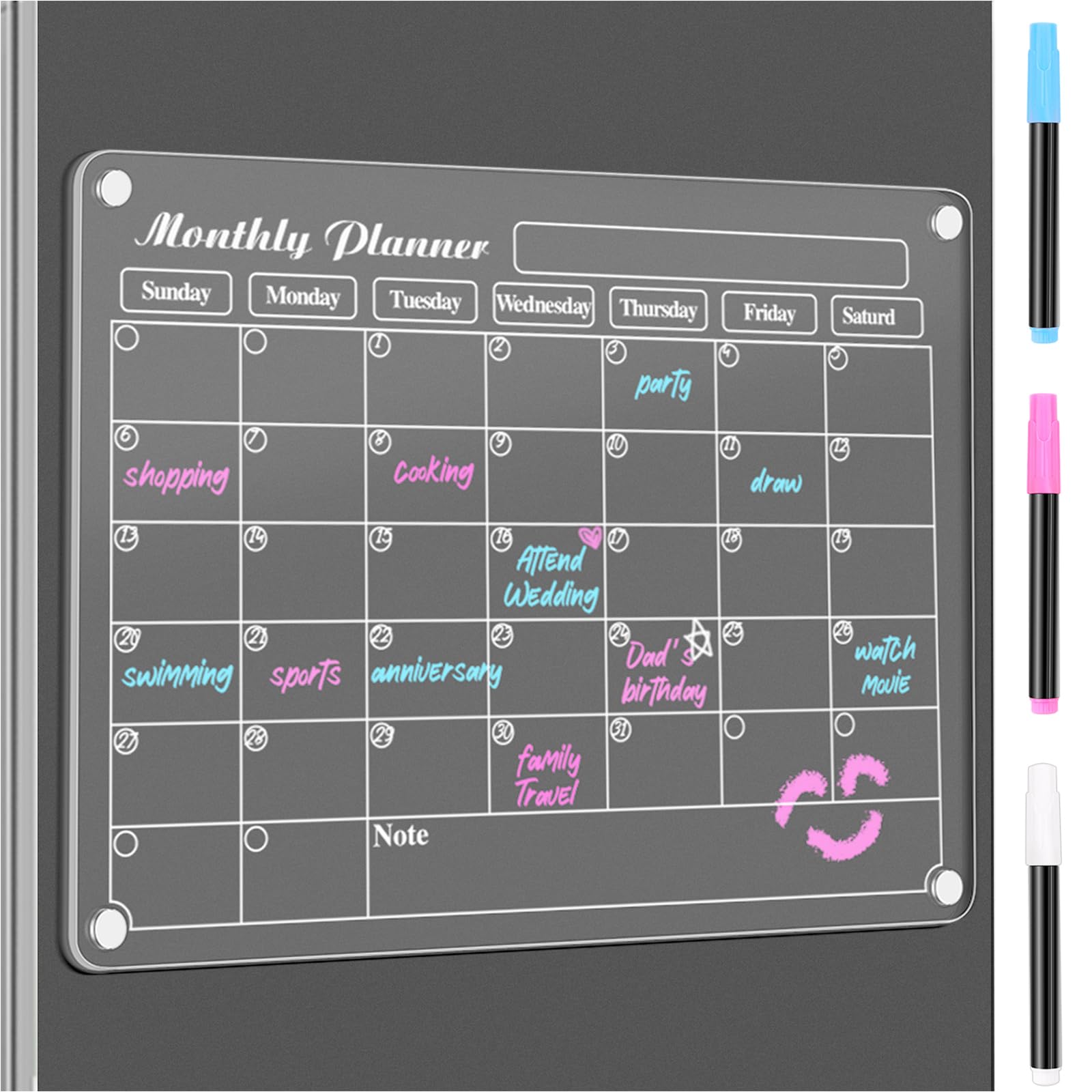 Magnetic Acrylic Weekly And Monthly Planner Board