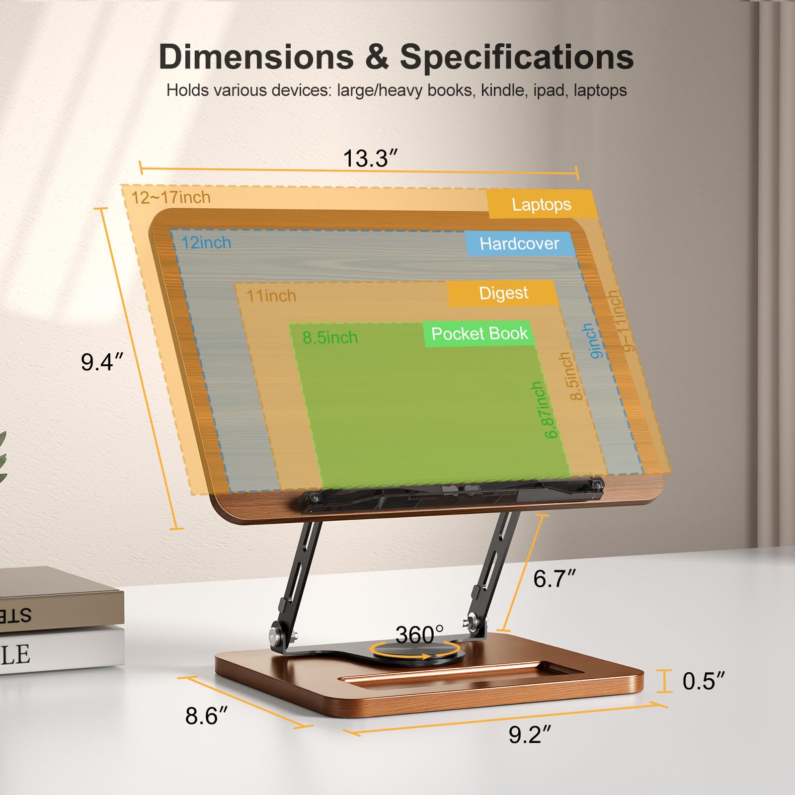Adjustable Rotating Book Stand With Foldable Design