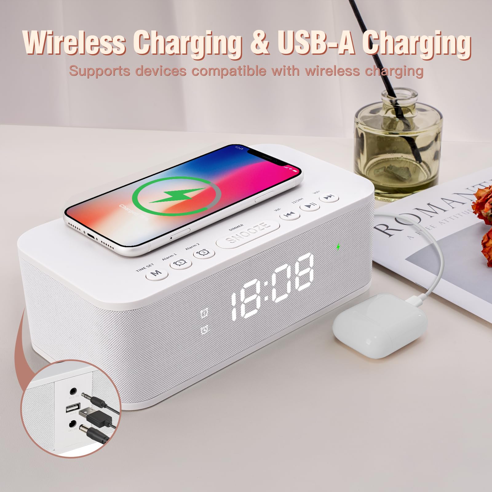 Bluetooth Alarm Clock Radio With White Noise