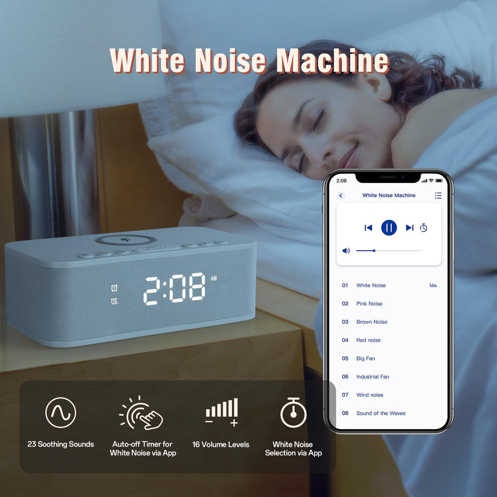 Bluetooth Alarm Clock Radio With White Noise
