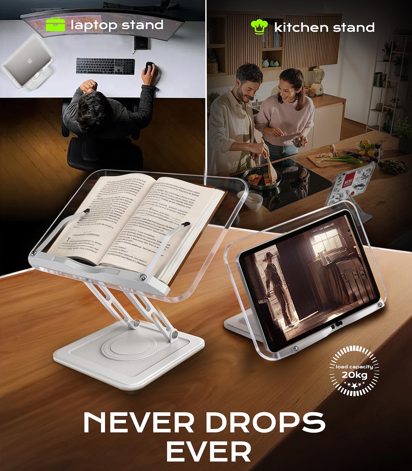 Adjustable Foldable Book Stand With 360° Rotation