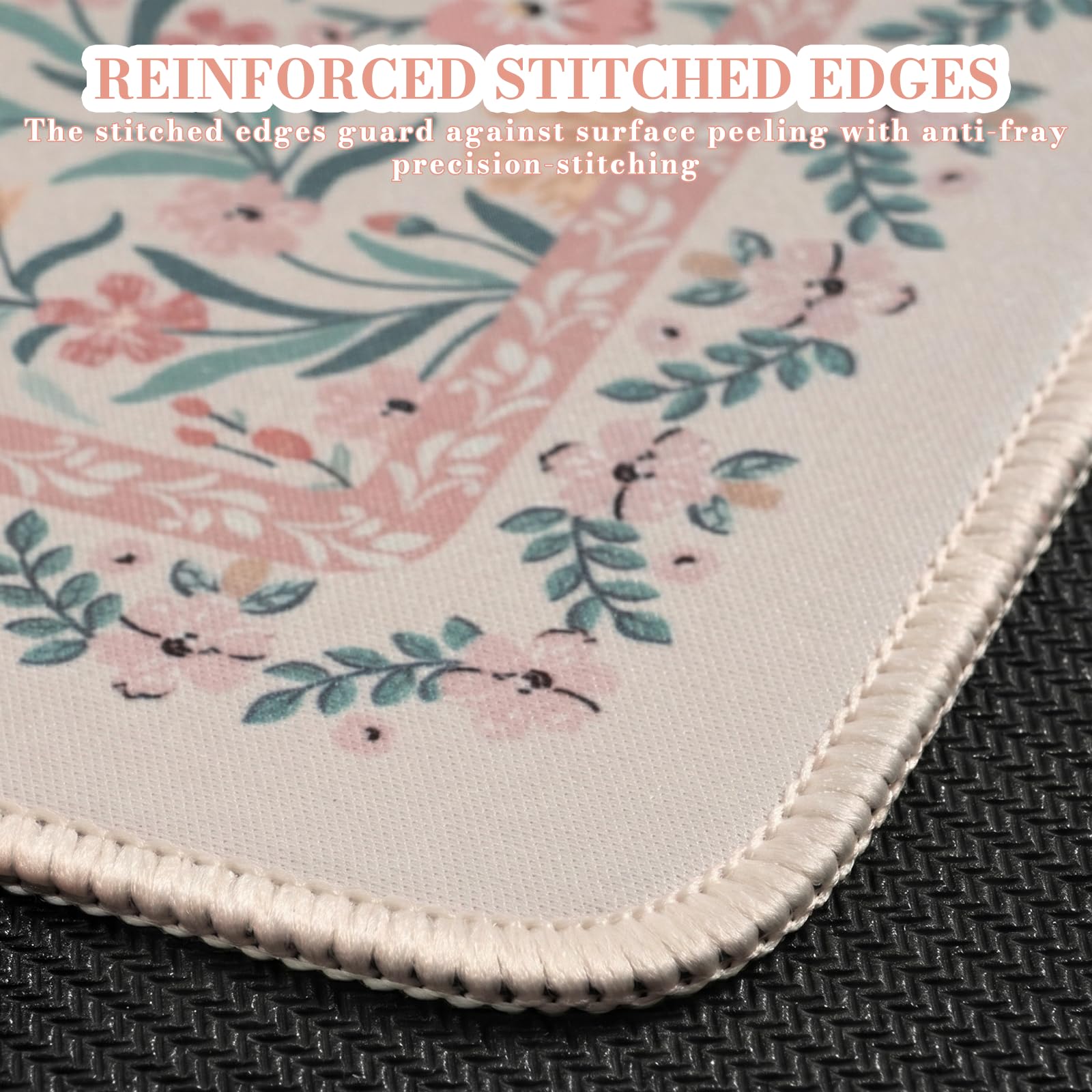 Floral XXL Desk Mat With Stitched Edges