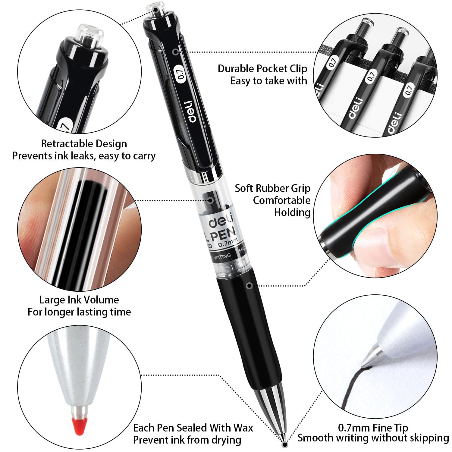 Retractable Black Gel Pen Set