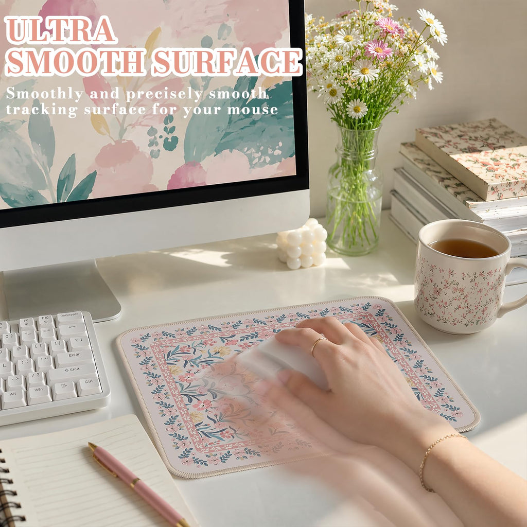 Floral XXL Desk Mat With Stitched Edges