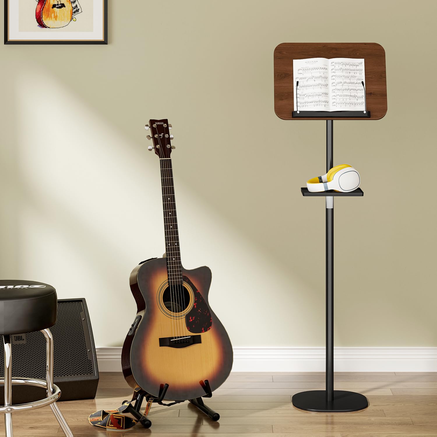 Adjustable Wooden Floor Book Stand With Tray