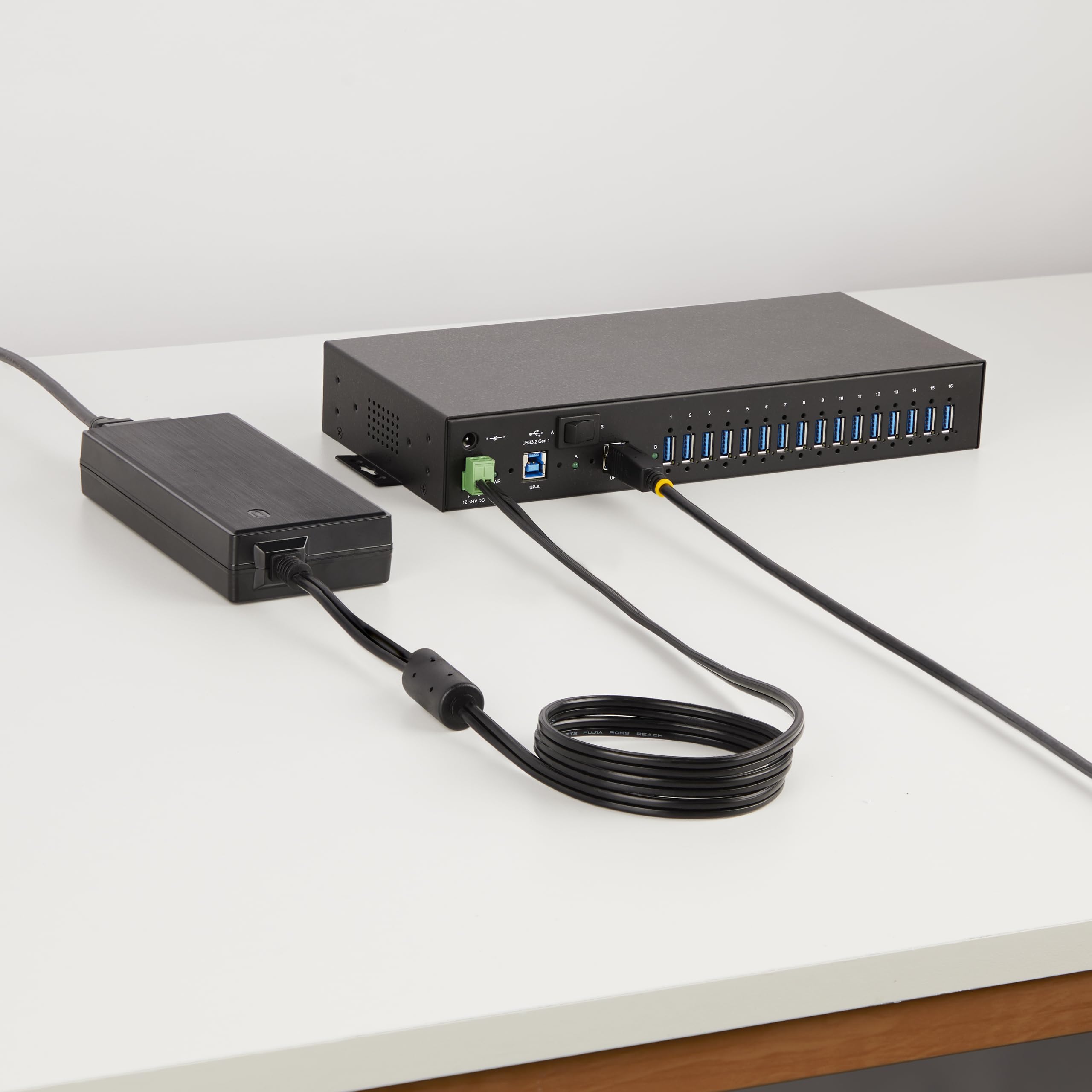 16-Port Industrial USB Hub With Power Adapter