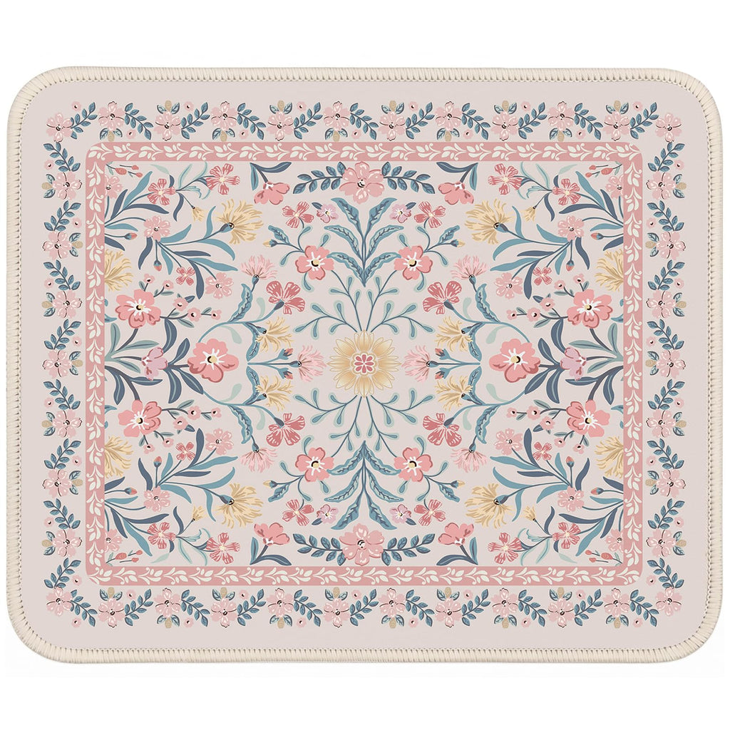 Floral XXL Desk Mat With Stitched Edges