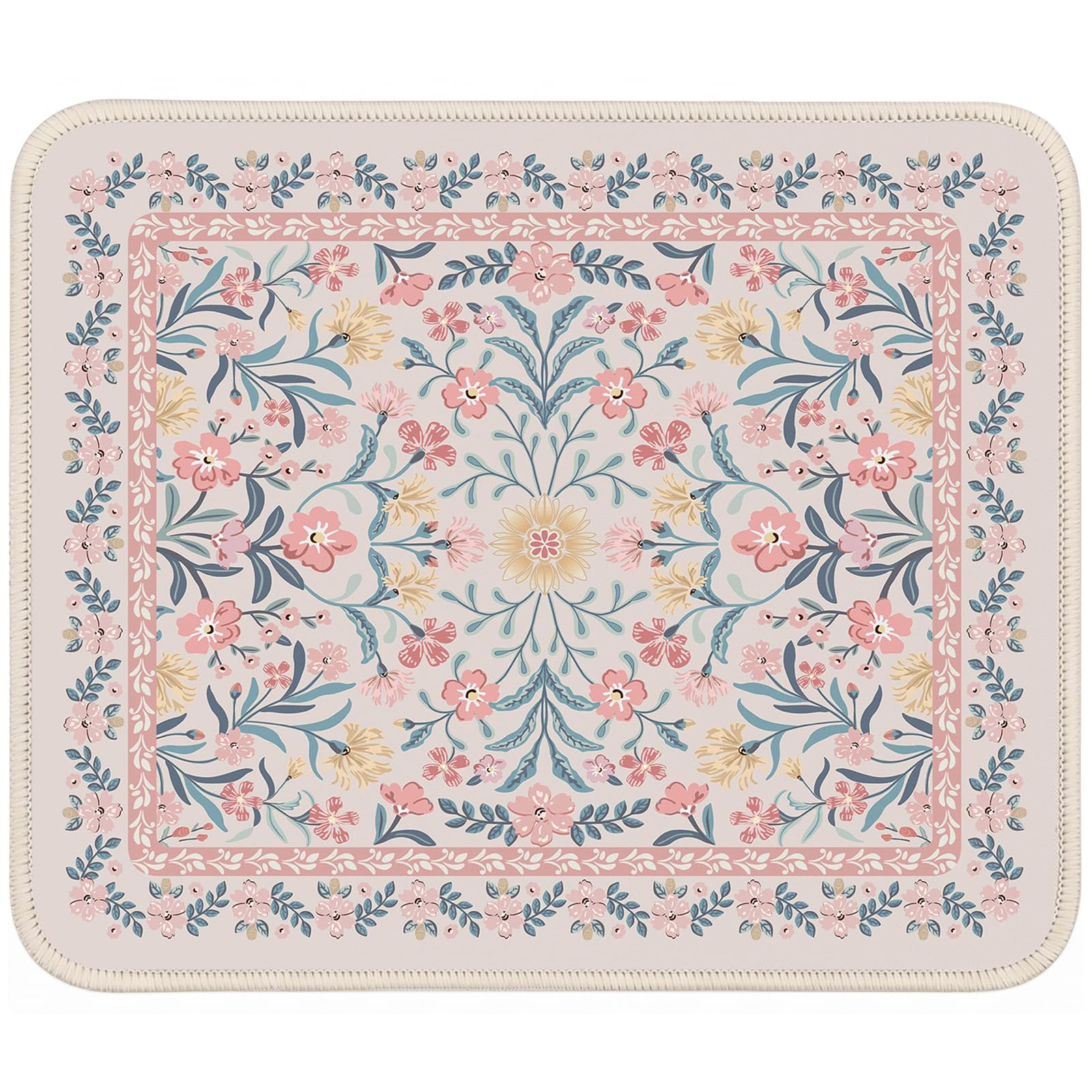 Floral XXL Desk Mat With Stitched Edges