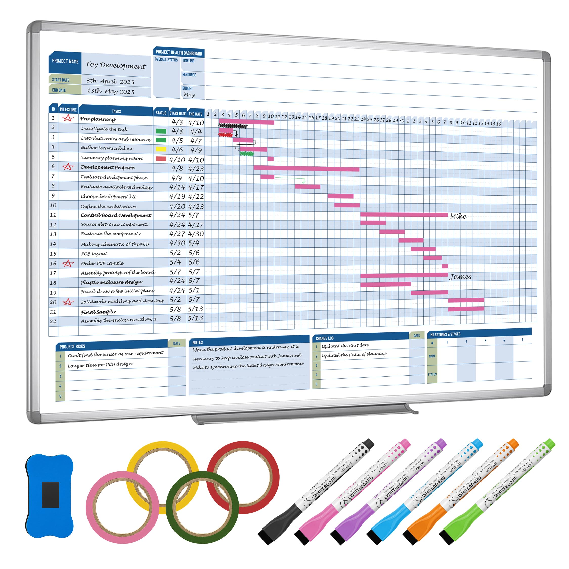 Professional Gantt Chart Whiteboard Planner