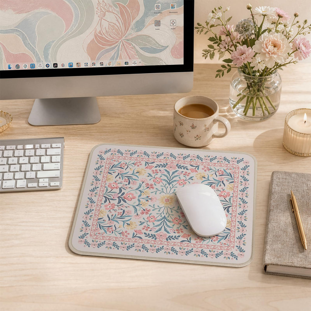 Floral XXL Desk Mat With Stitched Edges