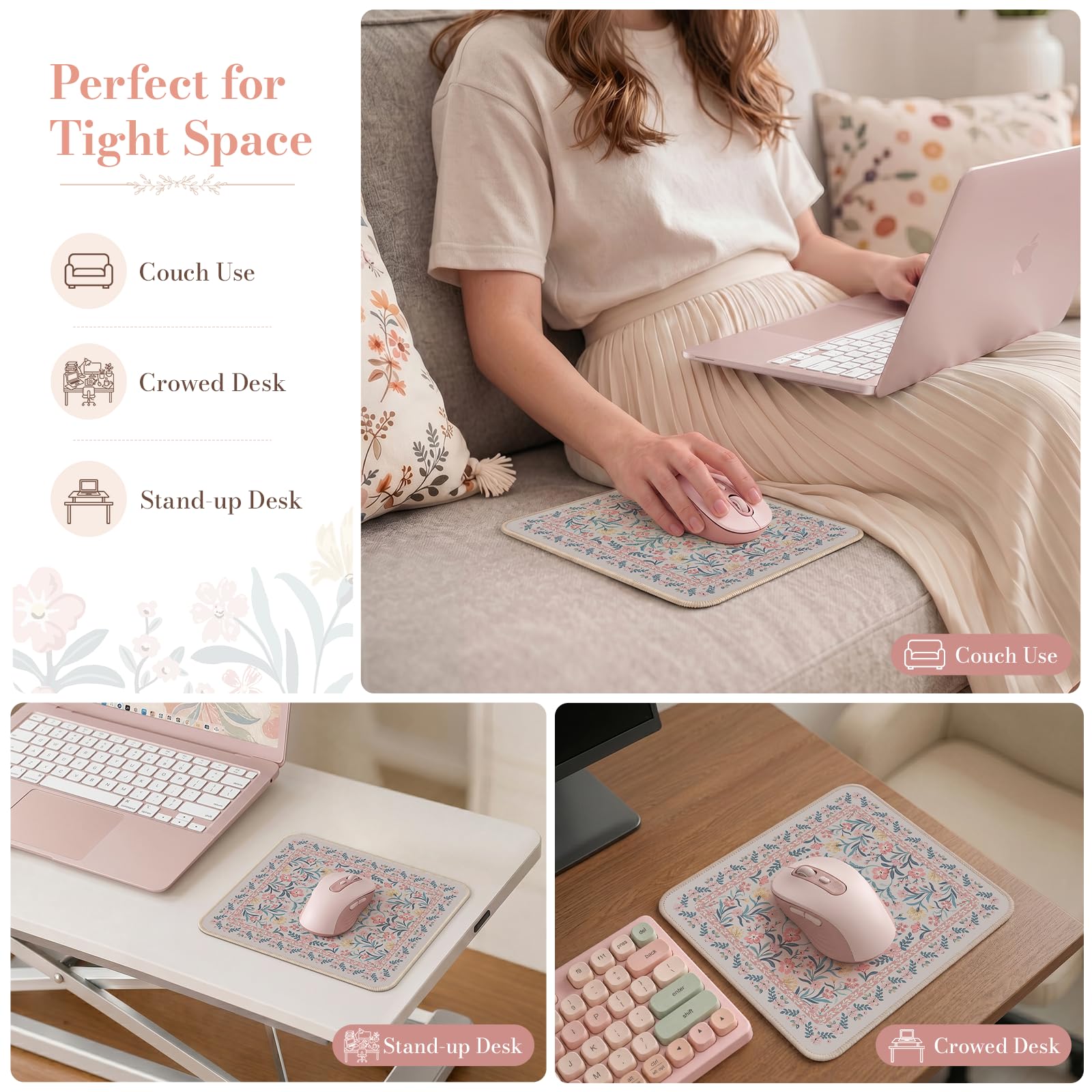 Floral XXL Desk Mat With Stitched Edges
