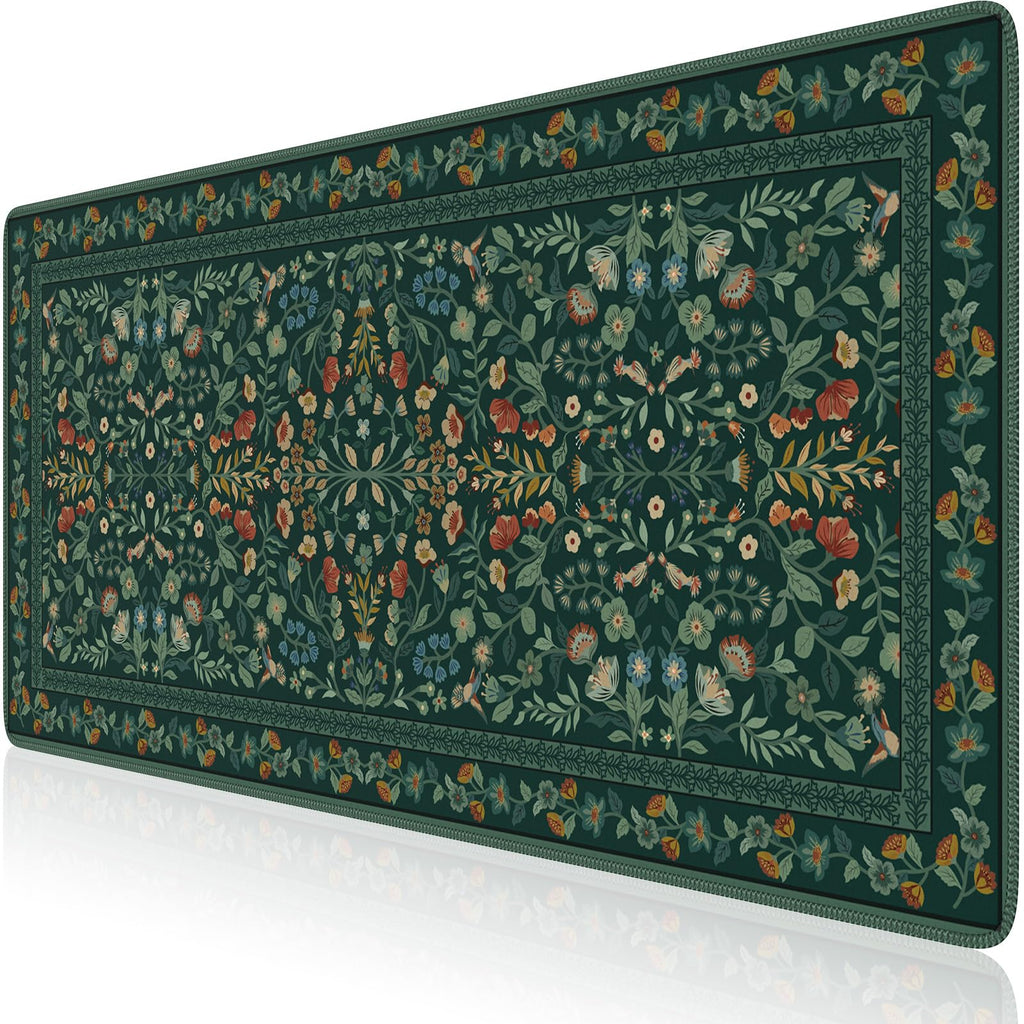Floral XXL Desk Mat With Stitched Edges