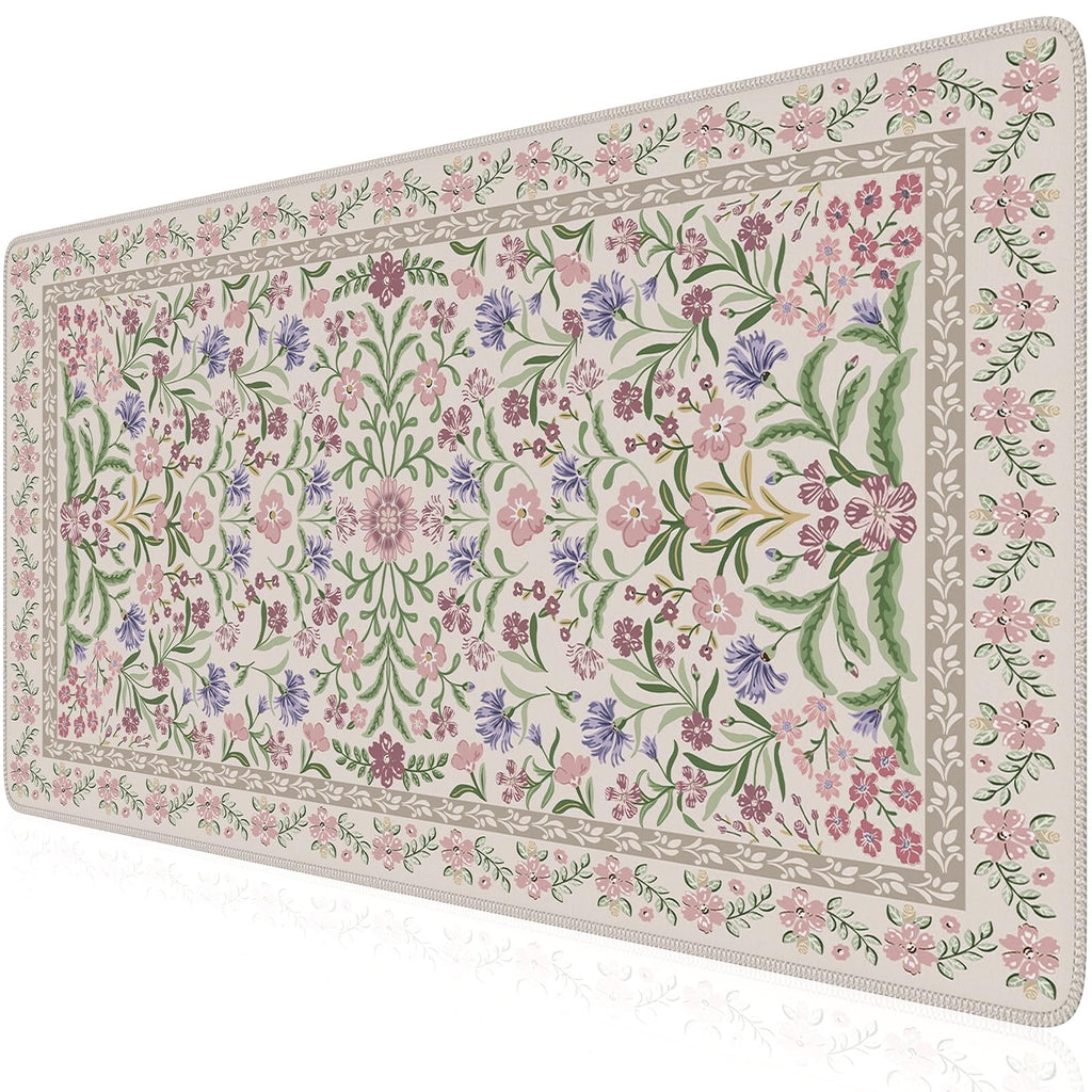 Floral XXL Desk Mat With Stitched Edges