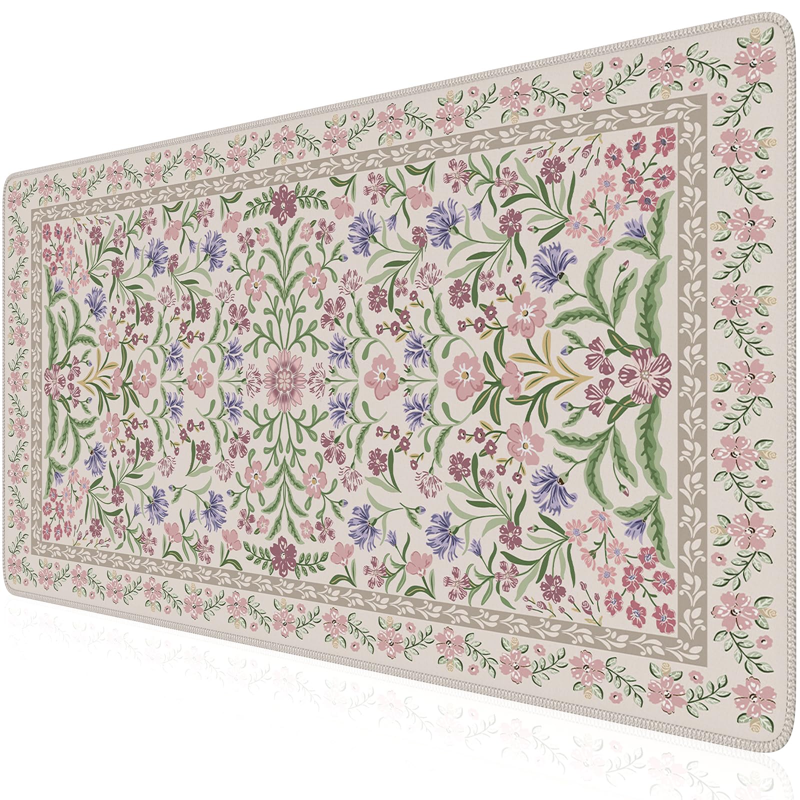 Floral XXL Desk Mat With Stitched Edges