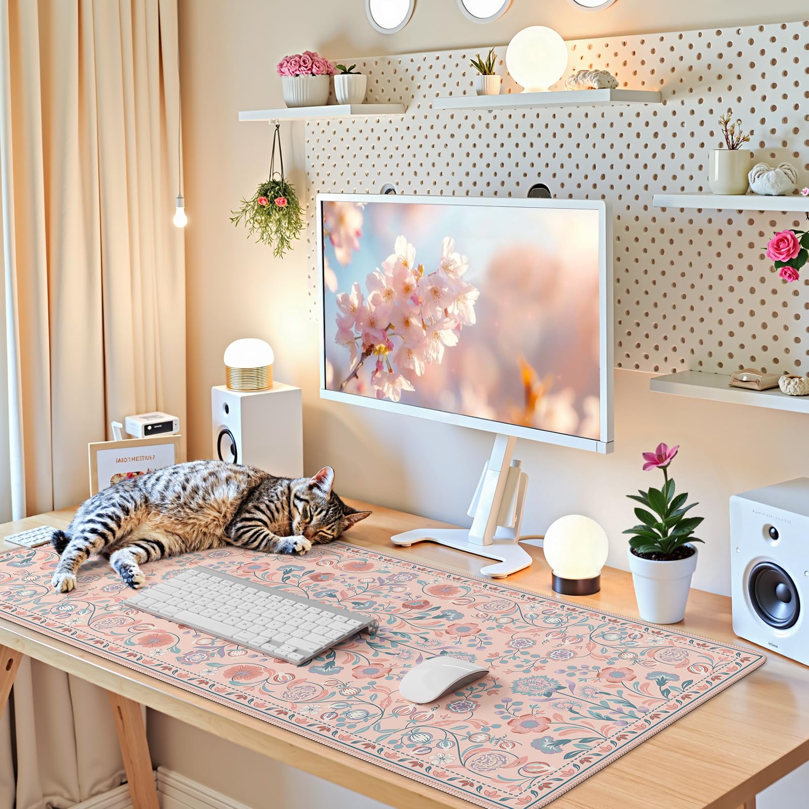 Floral XXL Desk Mat With Stitched Edges