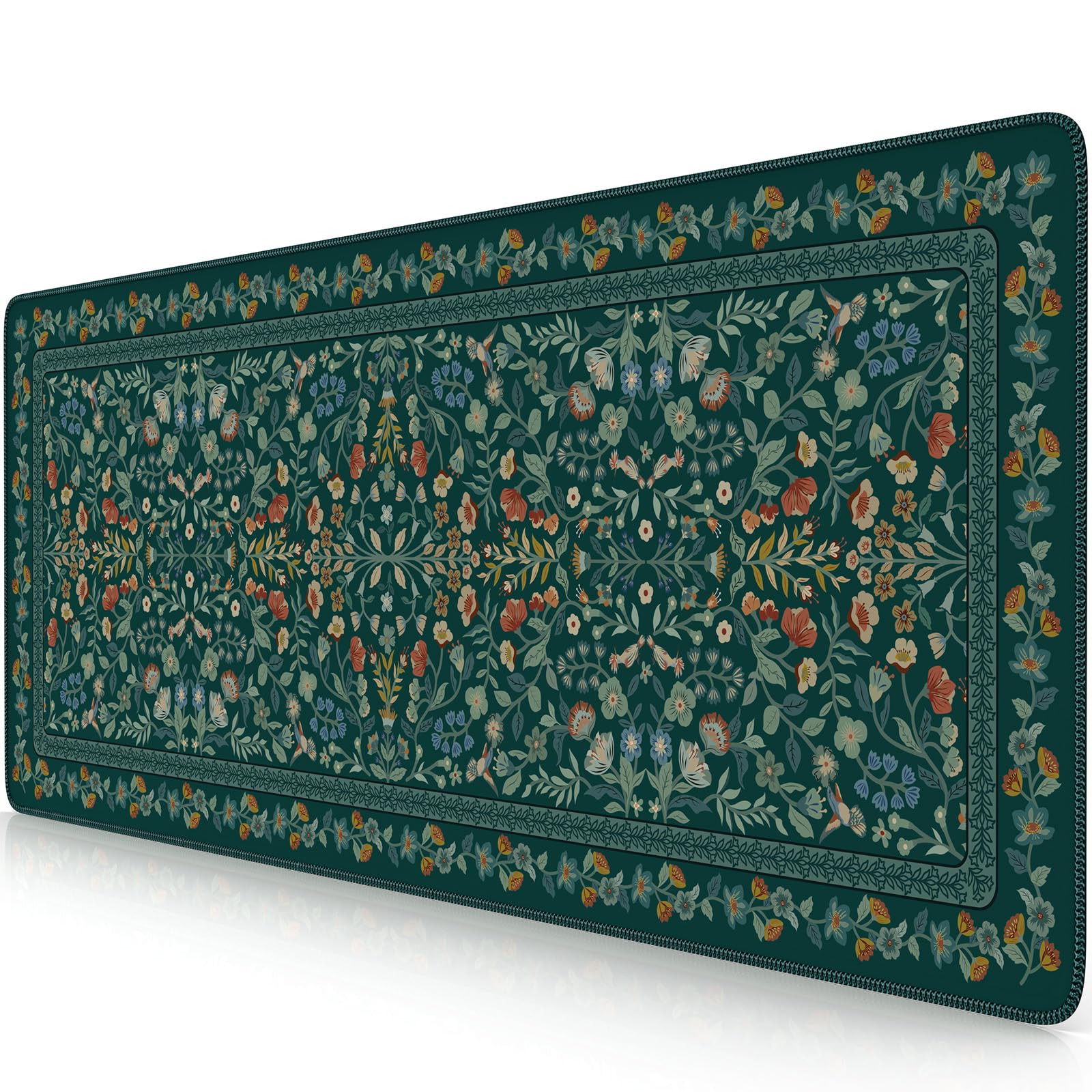 Floral XXL Desk Mat With Stitched Edges