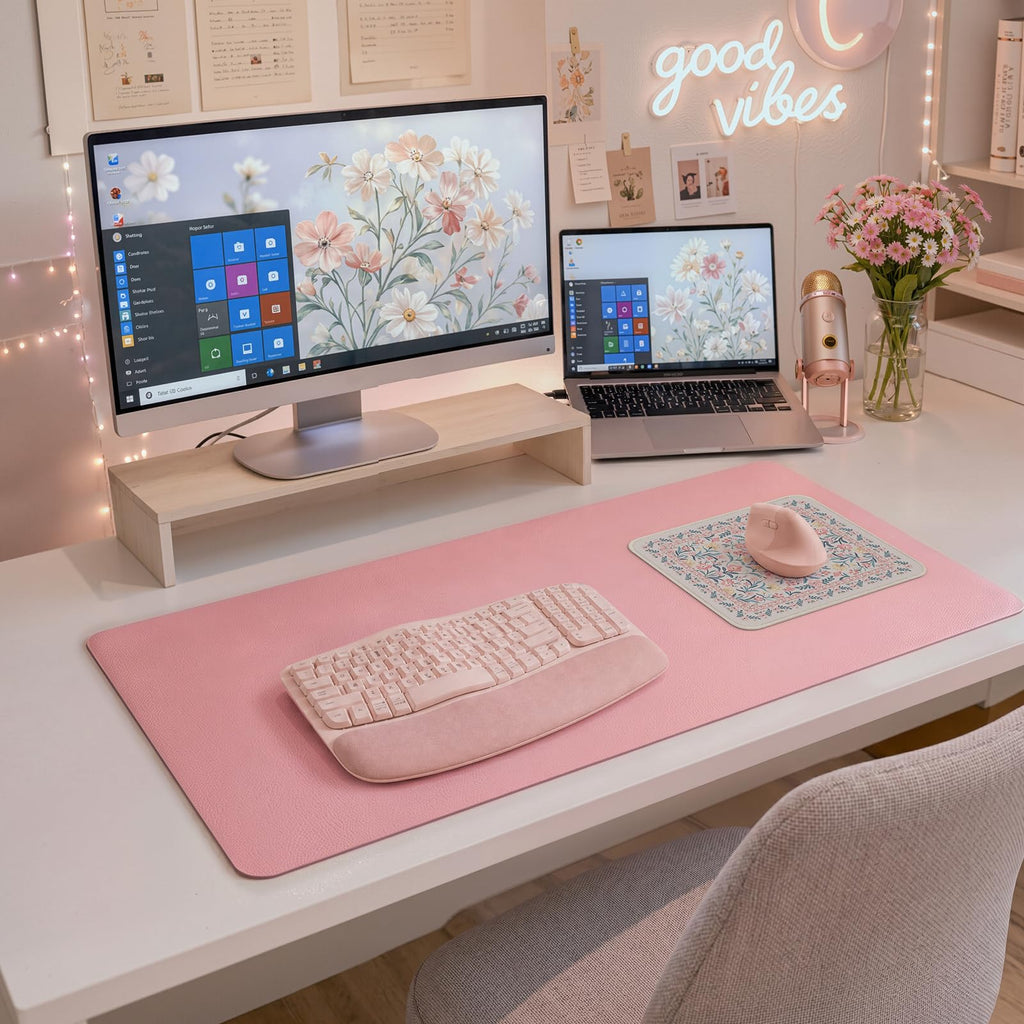 Floral XXL Desk Mat With Stitched Edges