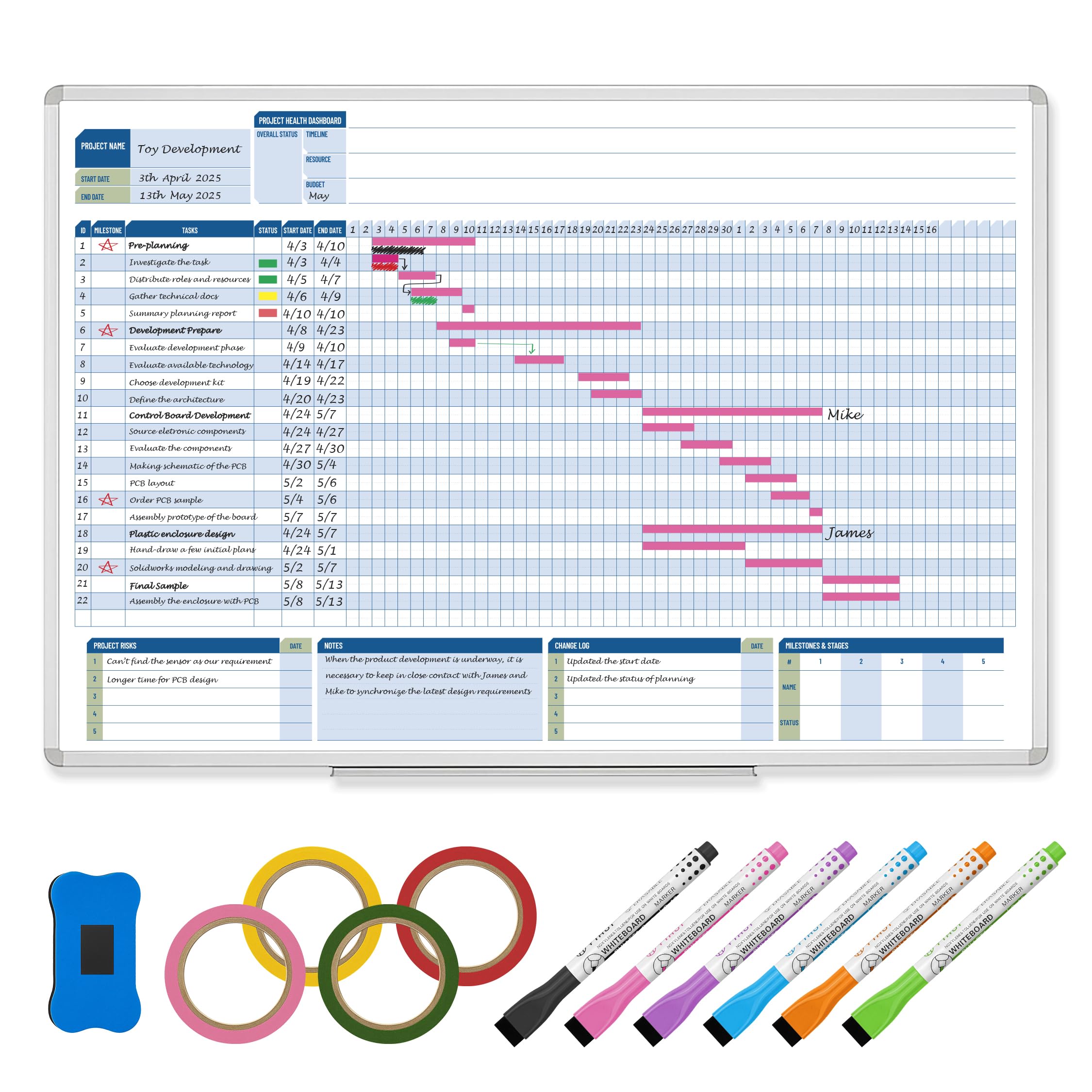 Professional Gantt Chart Whiteboard Planner