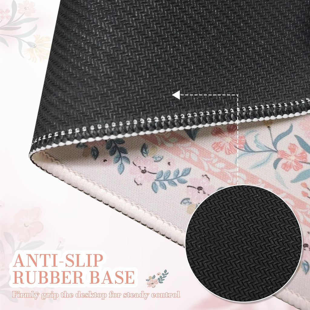 Floral XXL Desk Mat With Stitched Edges