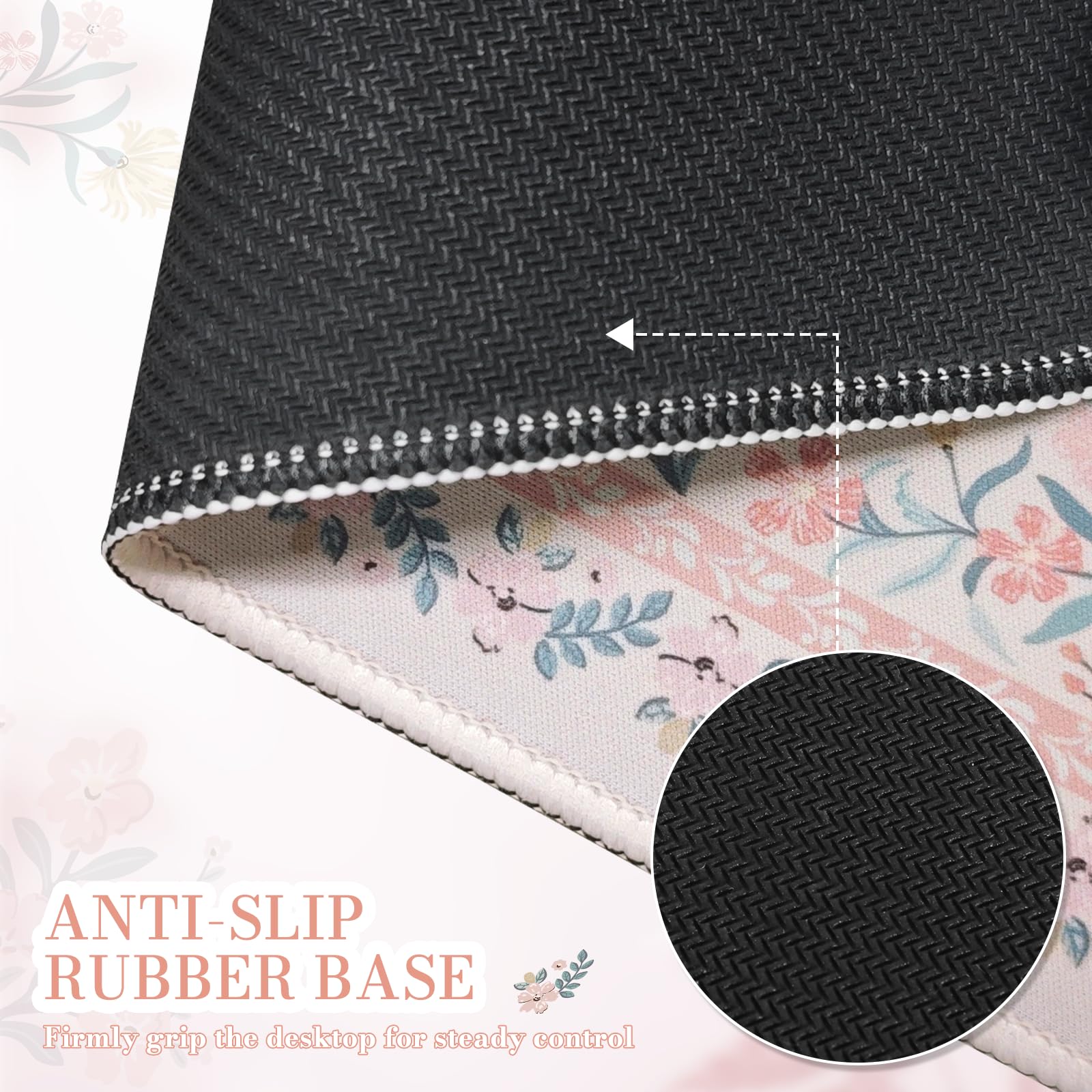 Floral XXL Desk Mat With Stitched Edges