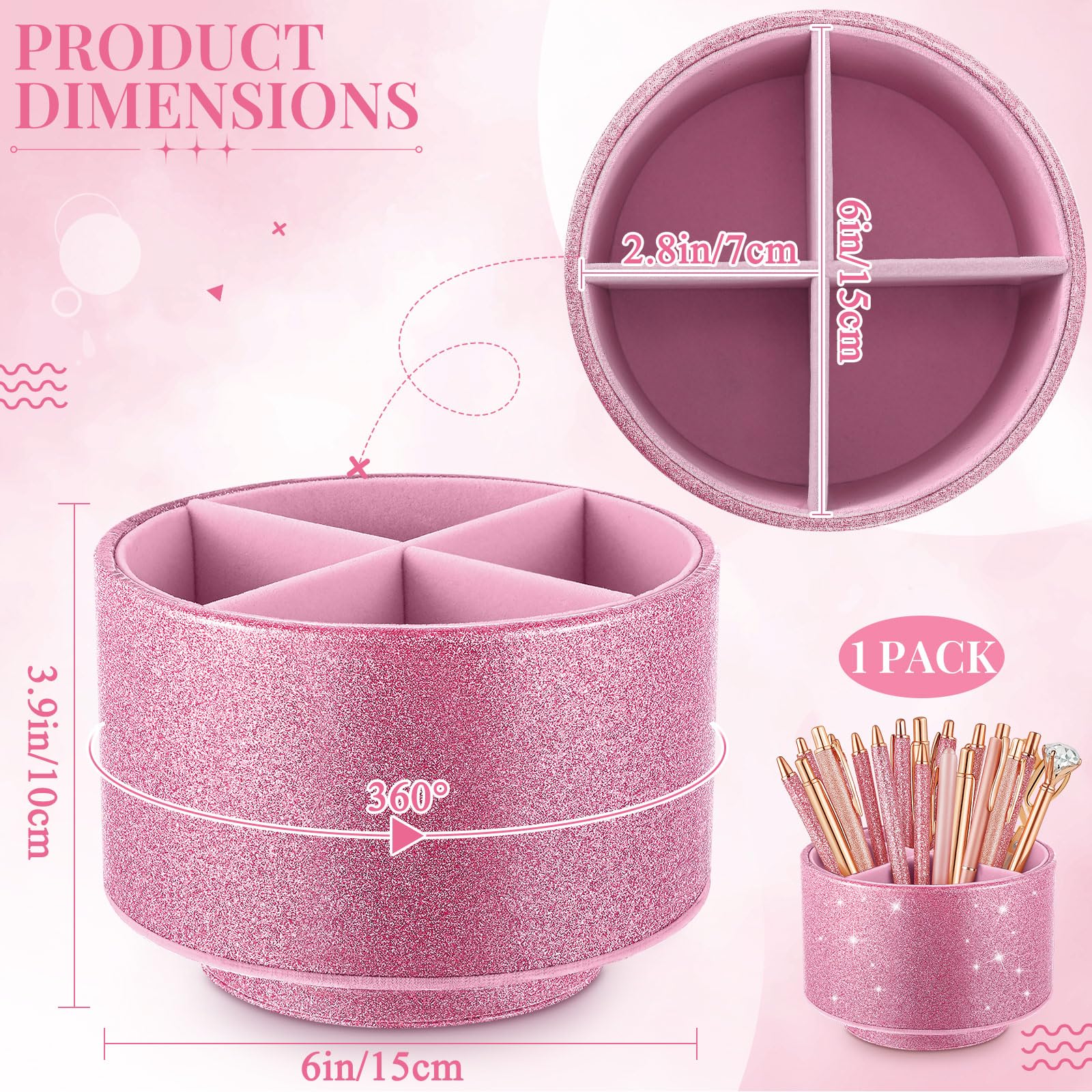 Rotating Glitter Pen Holder Desk Organizer