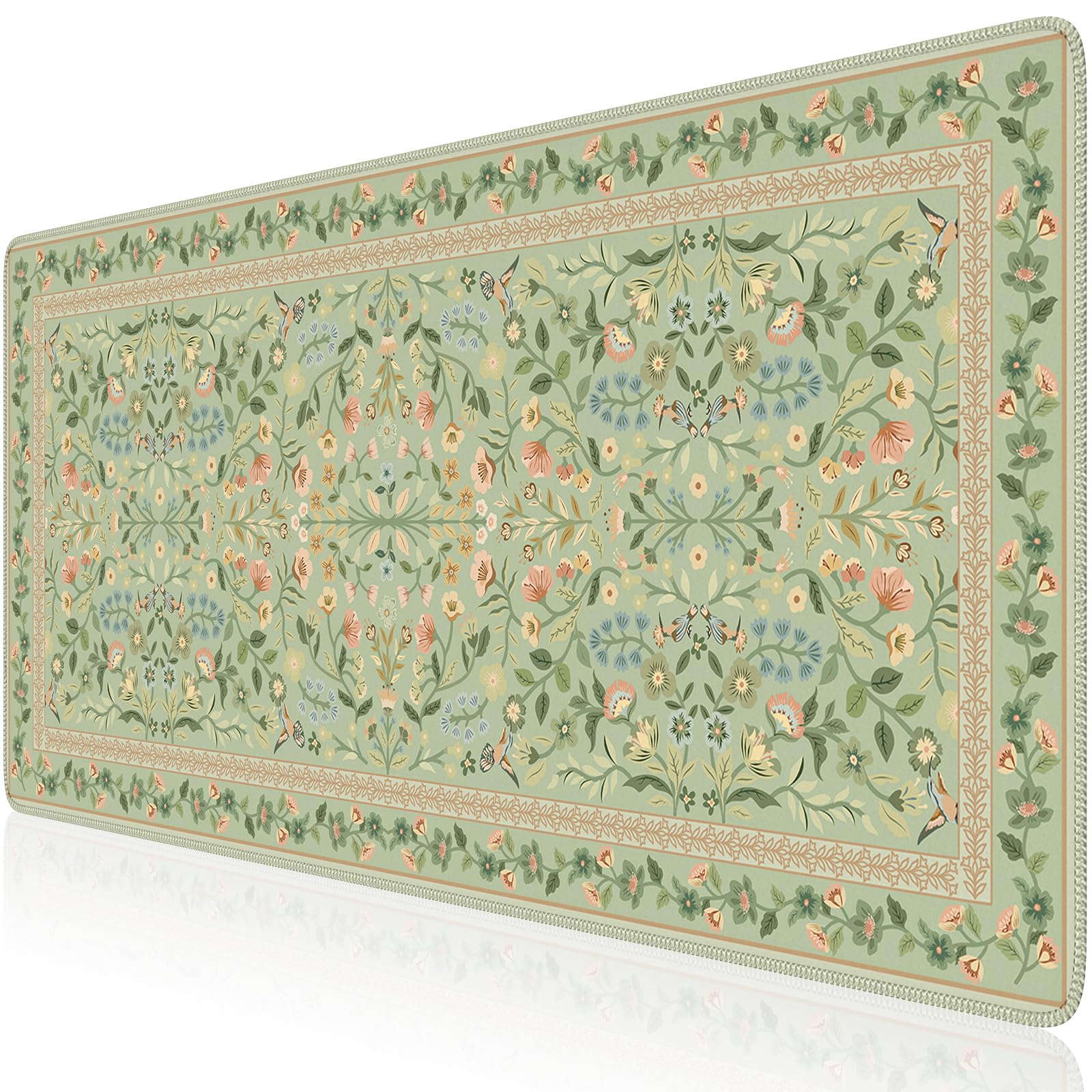 Floral XXL Desk Mat With Stitched Edges