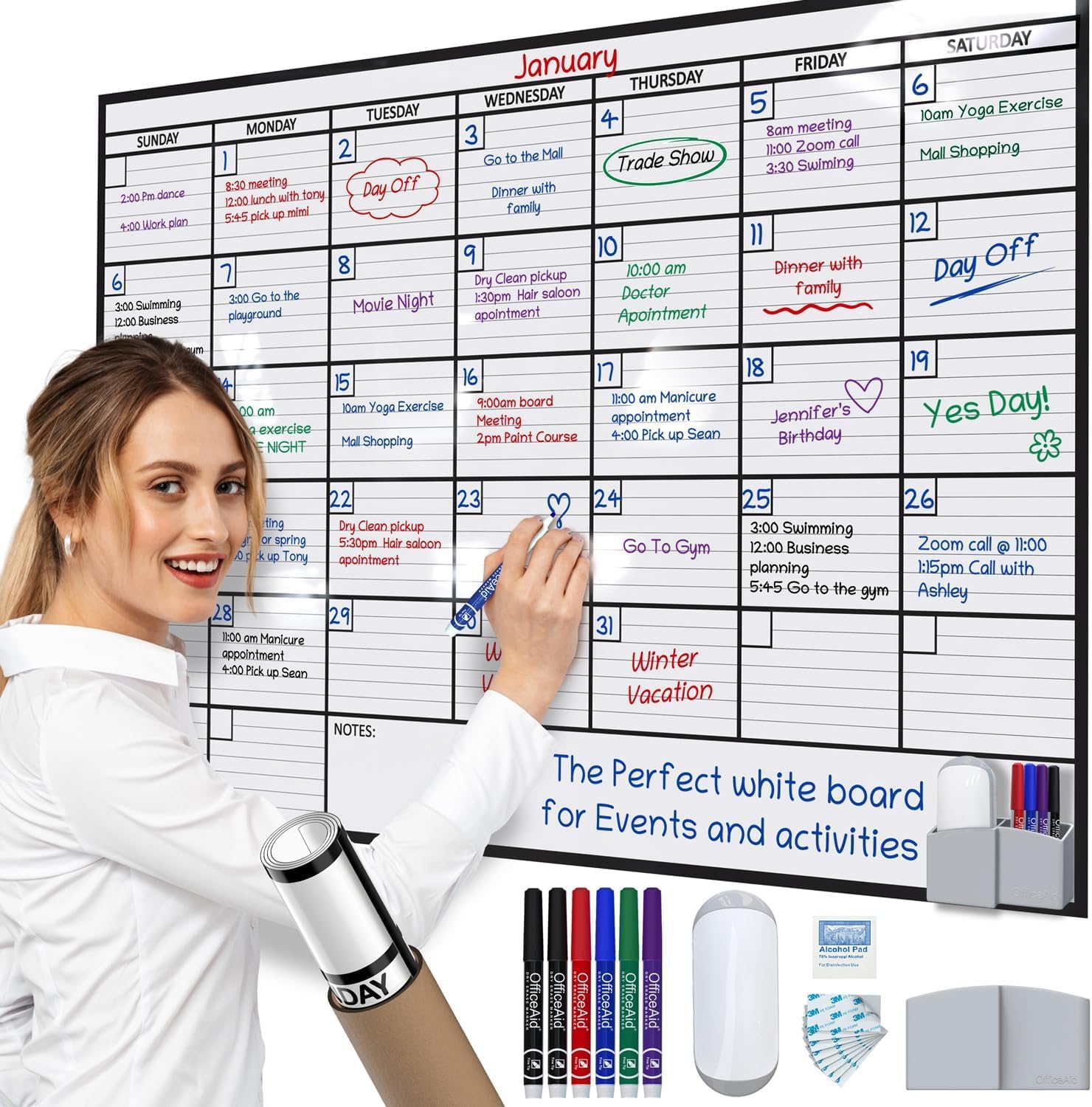 Large Dry Erase Monthly Calendar Whiteboard