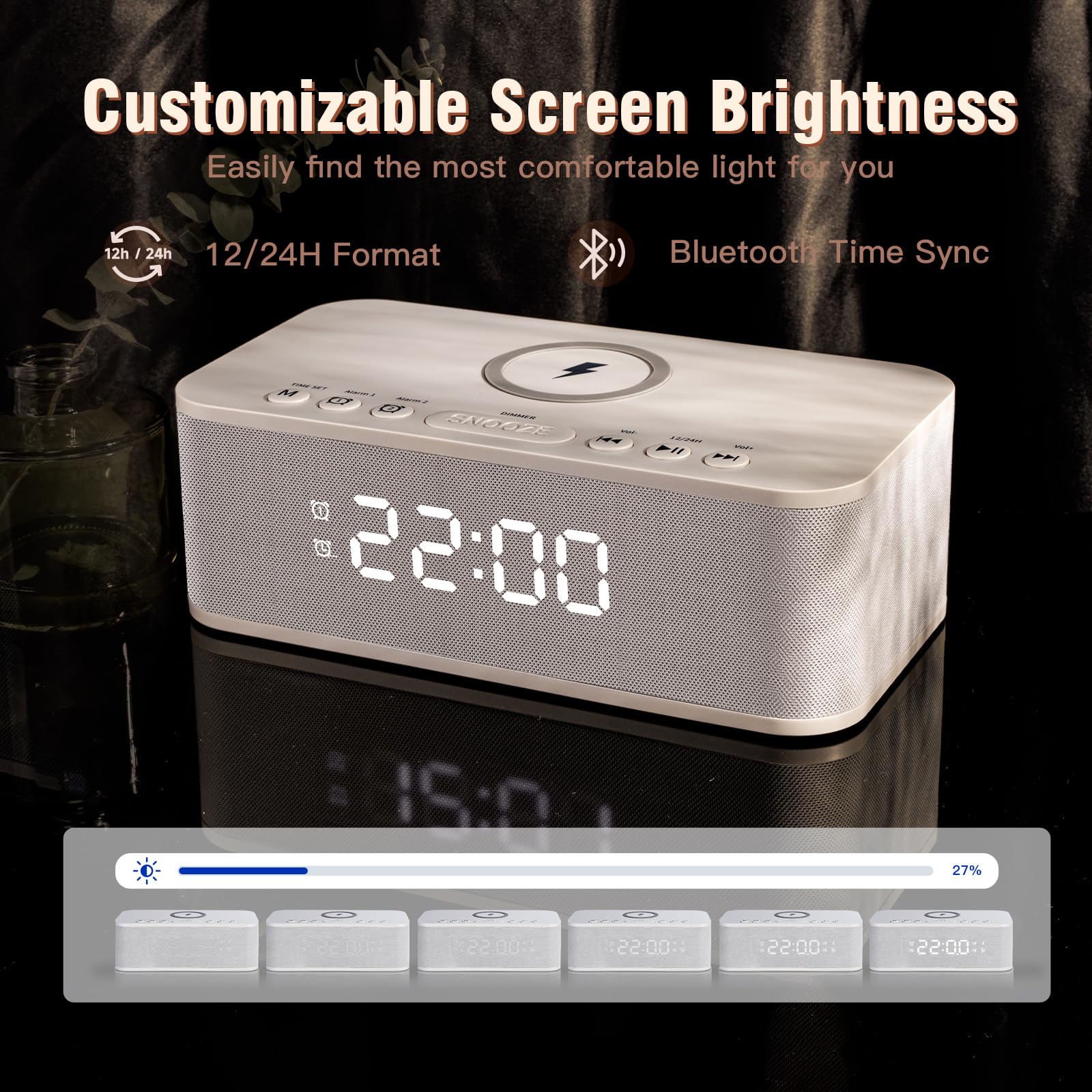 Bluetooth Alarm Clock Radio With White Noise