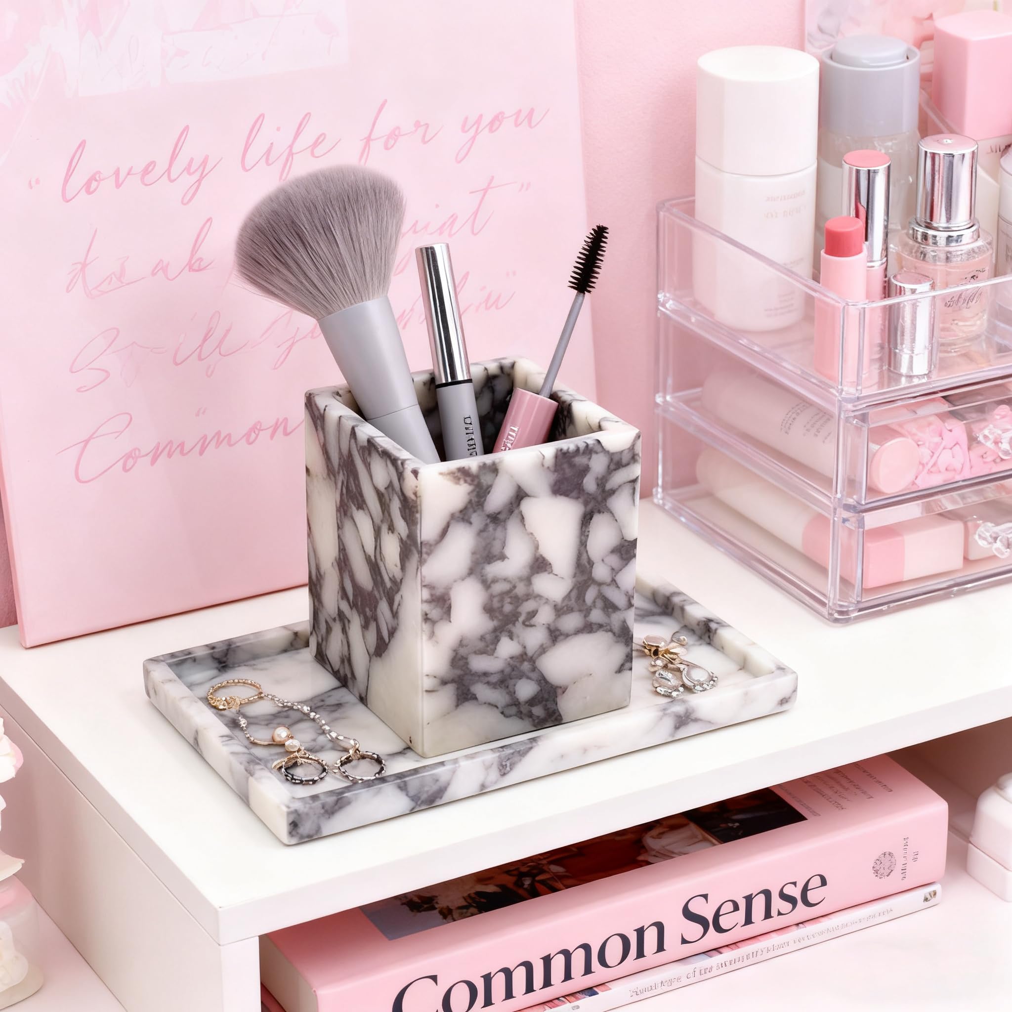 Natural Marble Multi-Purpose Desk Organizer