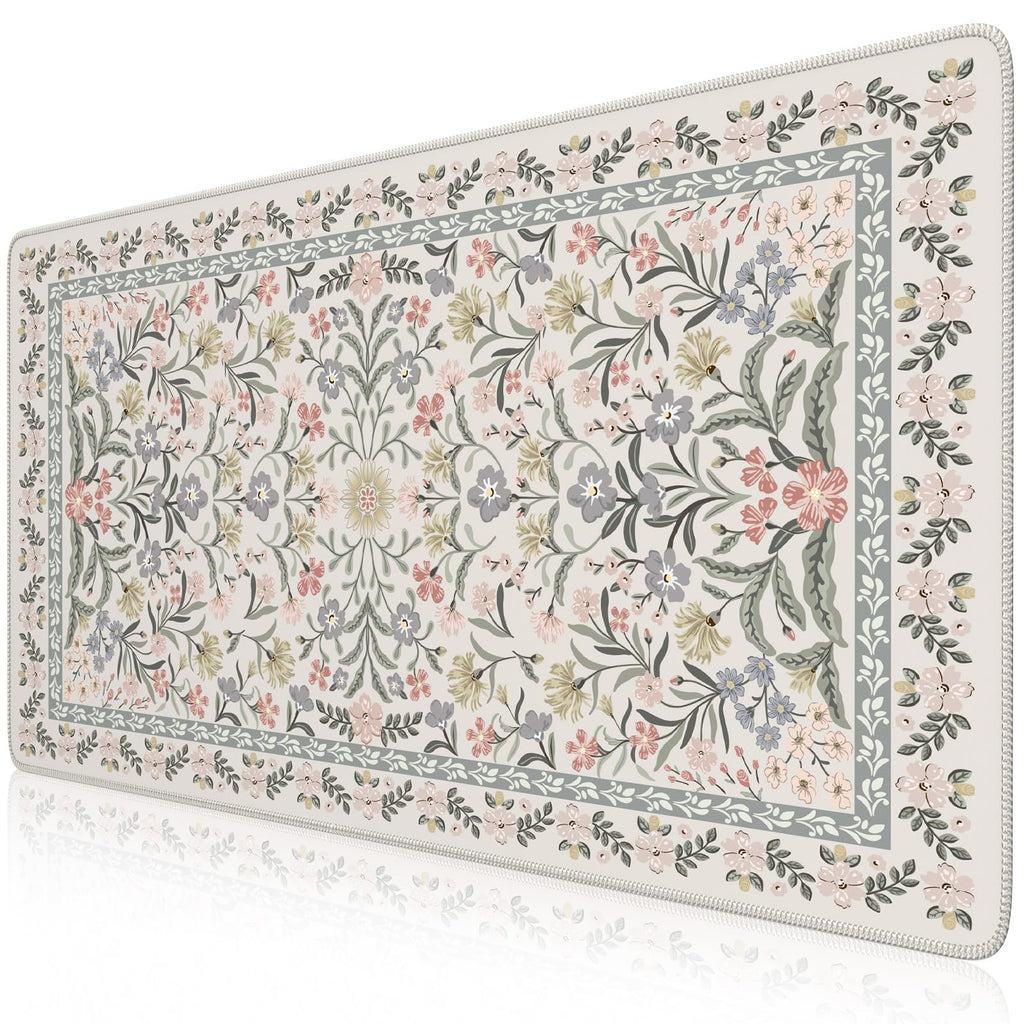 Floral XXL Desk Mat With Stitched Edges